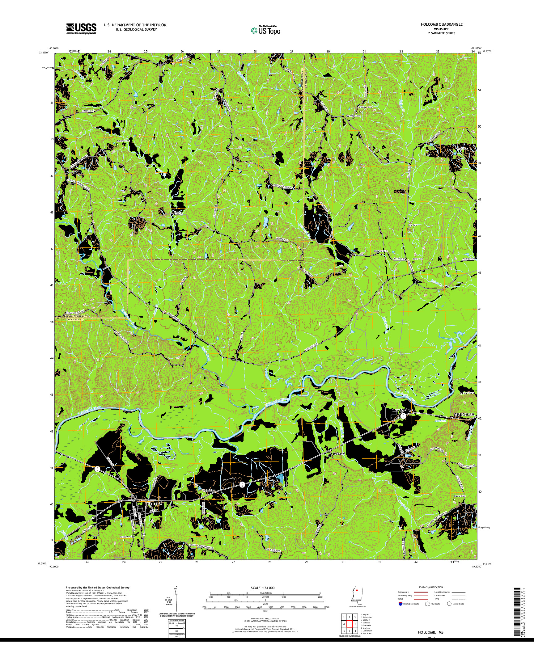 USGS US TOPO 7.5-MINUTE MAP FOR HOLCOMB, MS 2020