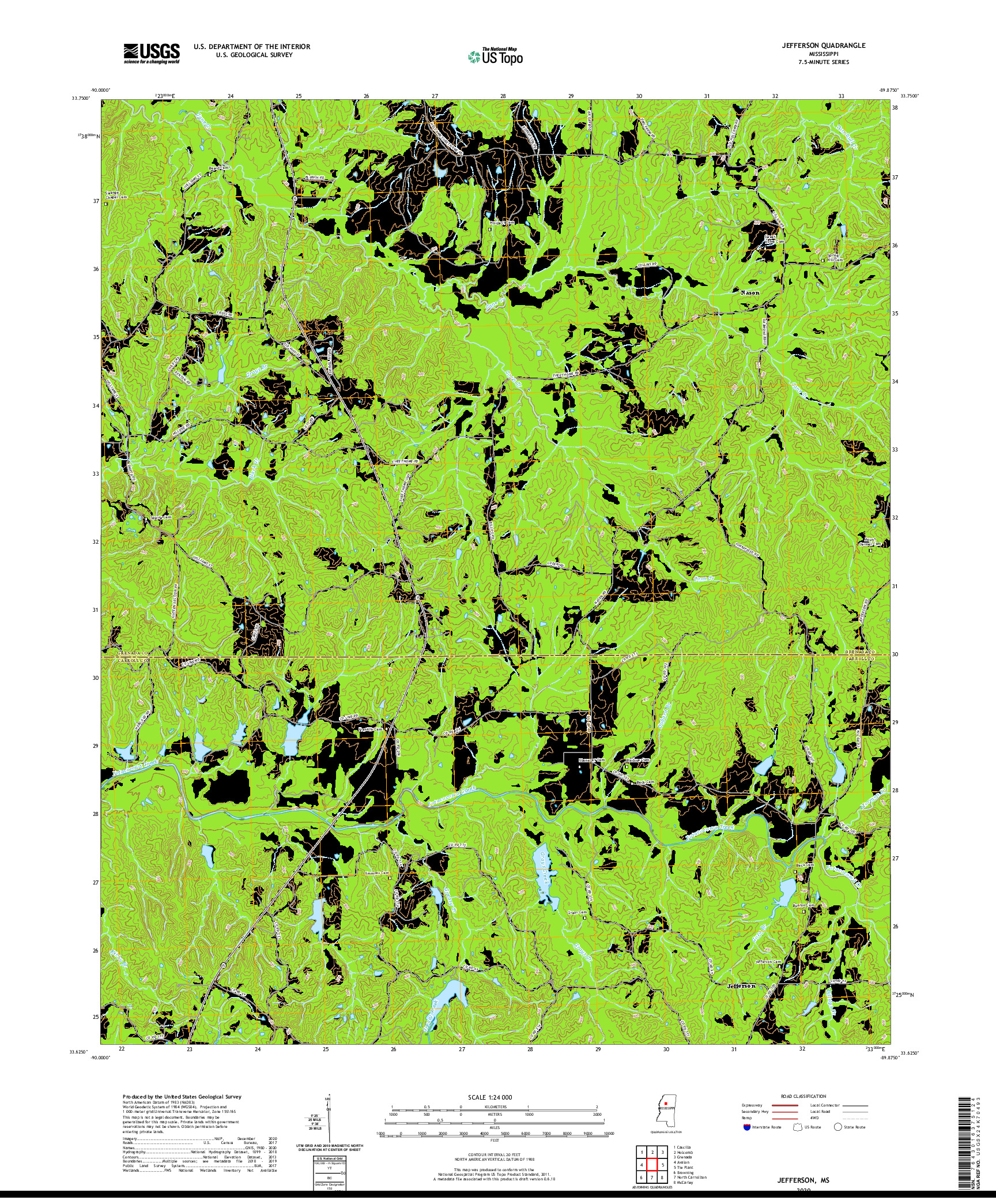 USGS US TOPO 7.5-MINUTE MAP FOR JEFFERSON, MS 2020