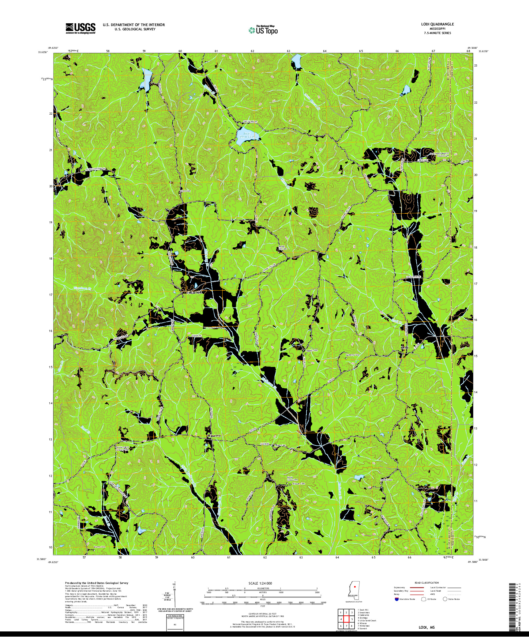 USGS US TOPO 7.5-MINUTE MAP FOR LODI, MS 2020