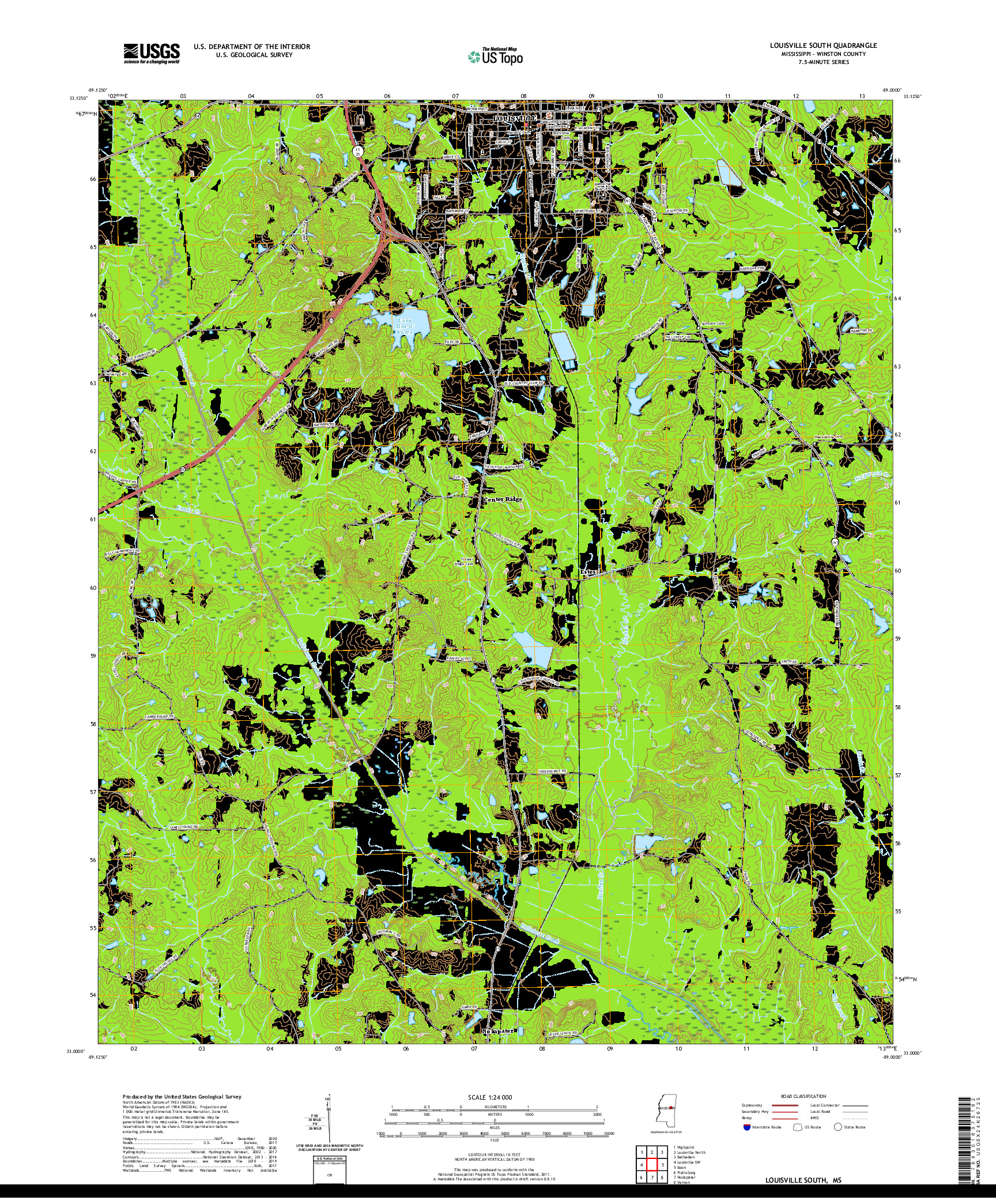 USGS US TOPO 7.5-MINUTE MAP FOR LOUISVILLE SOUTH, MS 2020