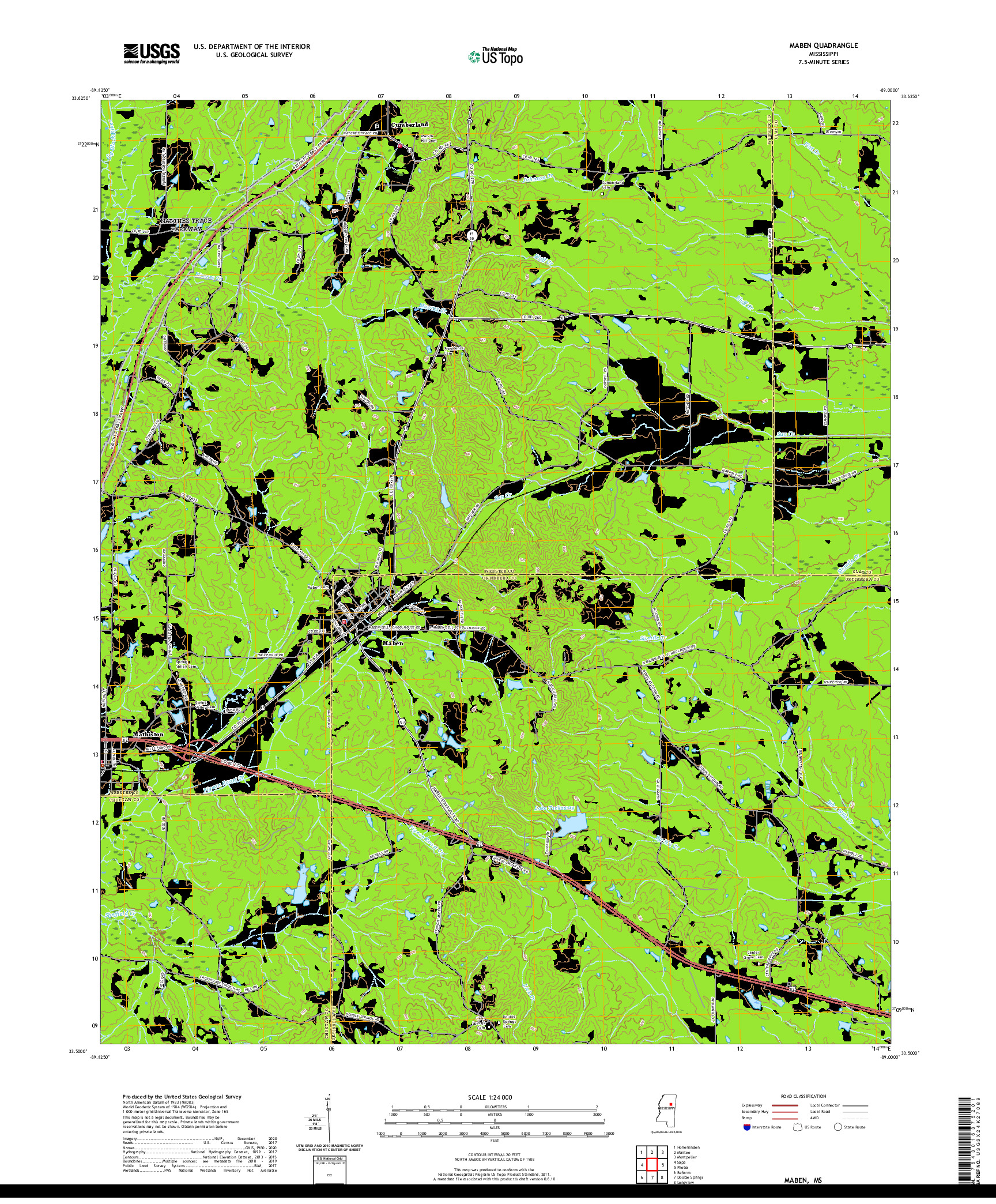 USGS US TOPO 7.5-MINUTE MAP FOR MABEN, MS 2020