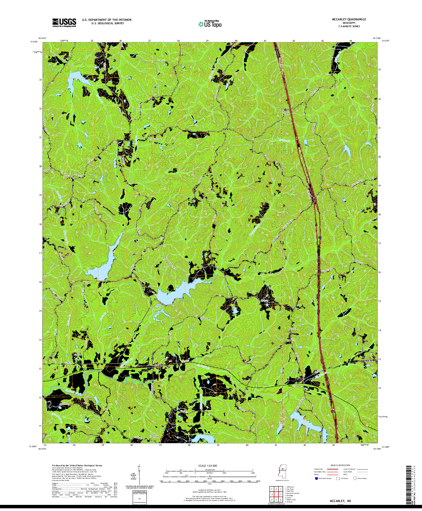 USGS US TOPO 7.5-MINUTE MAP FOR MCCARLEY, MS 2020