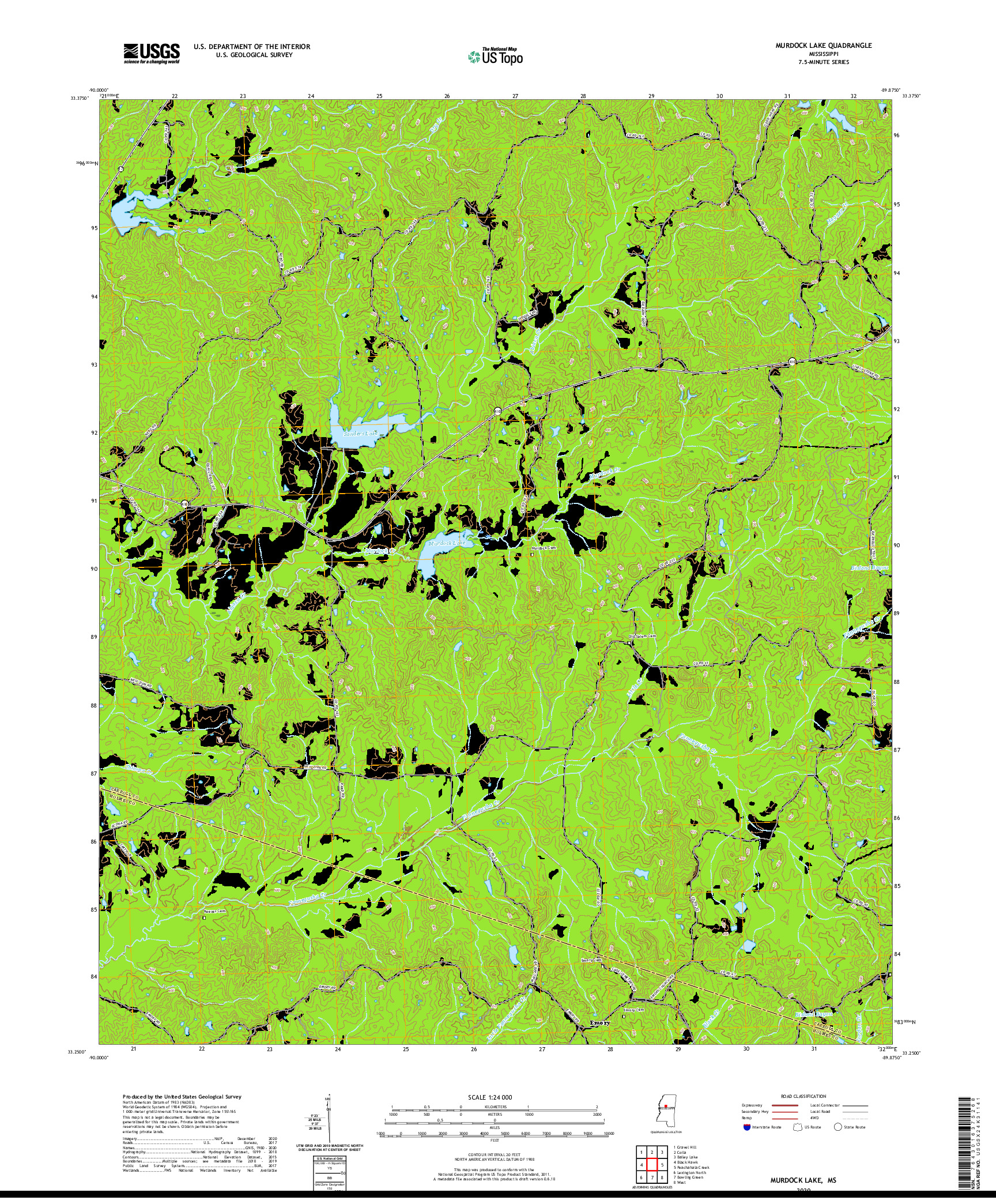 USGS US TOPO 7.5-MINUTE MAP FOR MURDOCK LAKE, MS 2020