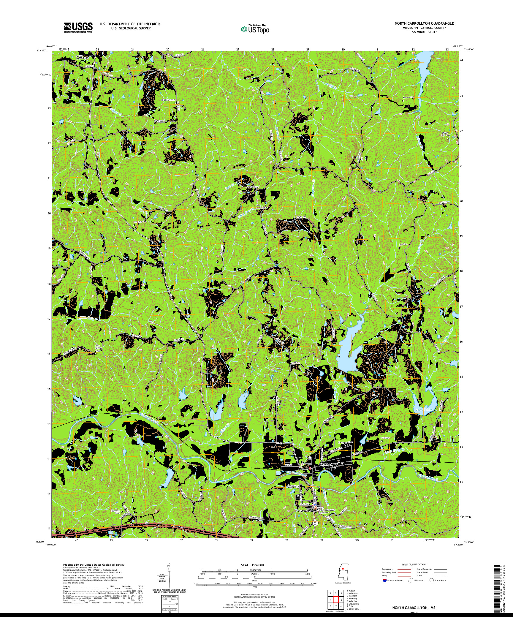 USGS US TOPO 7.5-MINUTE MAP FOR NORTH CARROLLTON, MS 2020