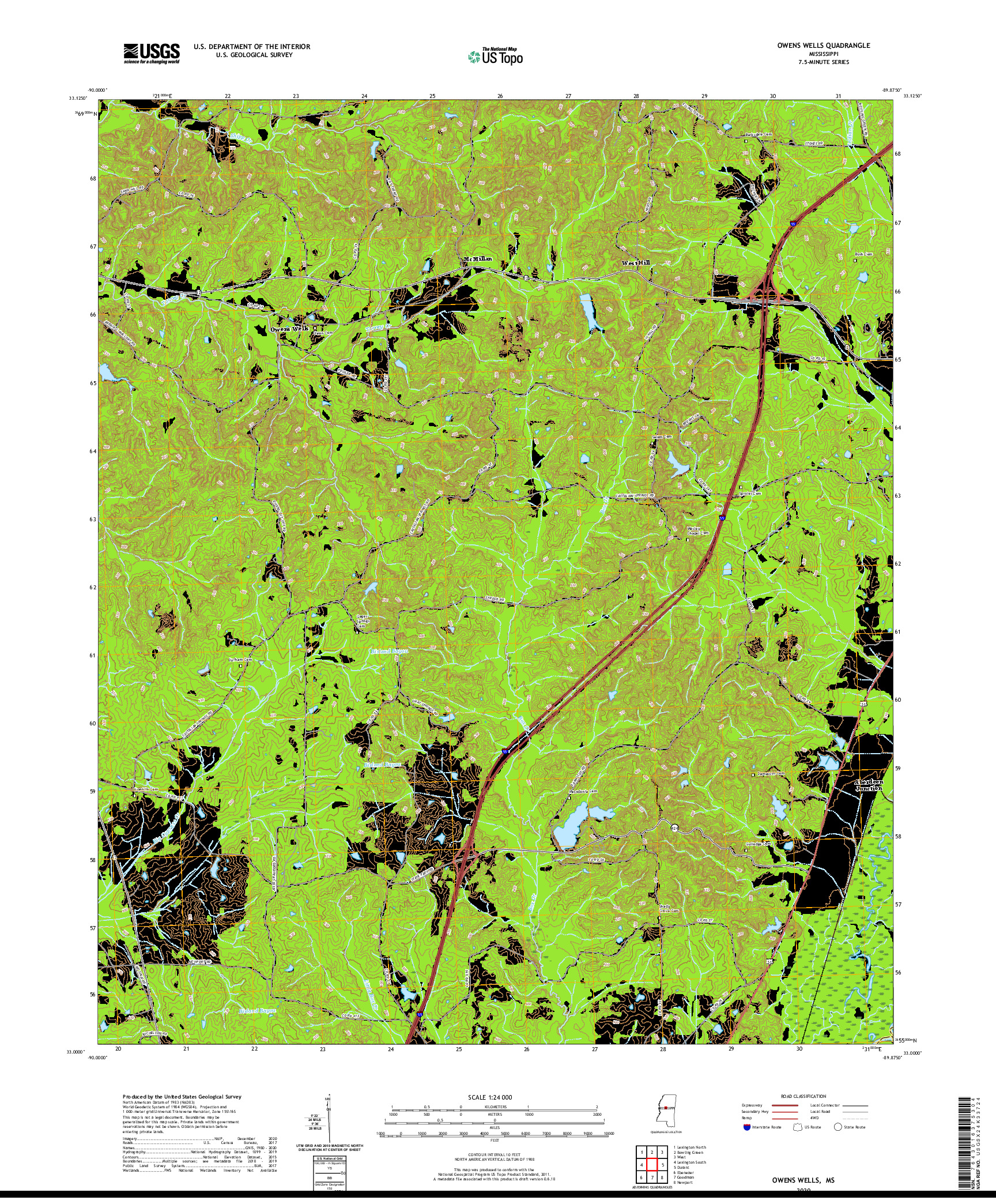 USGS US TOPO 7.5-MINUTE MAP FOR OWENS WELLS, MS 2020