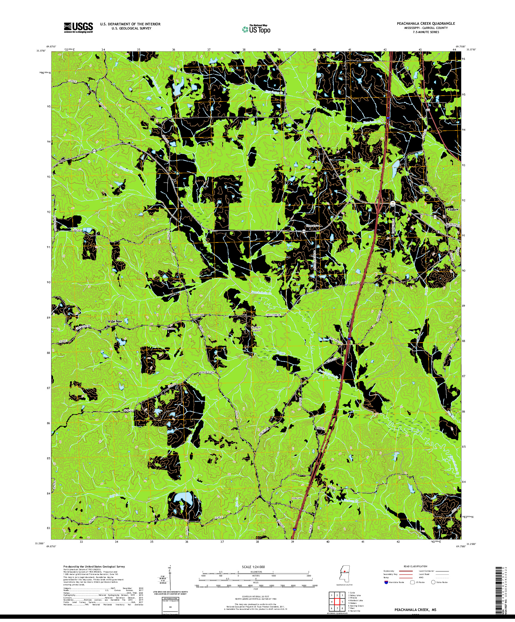 USGS US TOPO 7.5-MINUTE MAP FOR PEACHAHALA CREEK, MS 2020