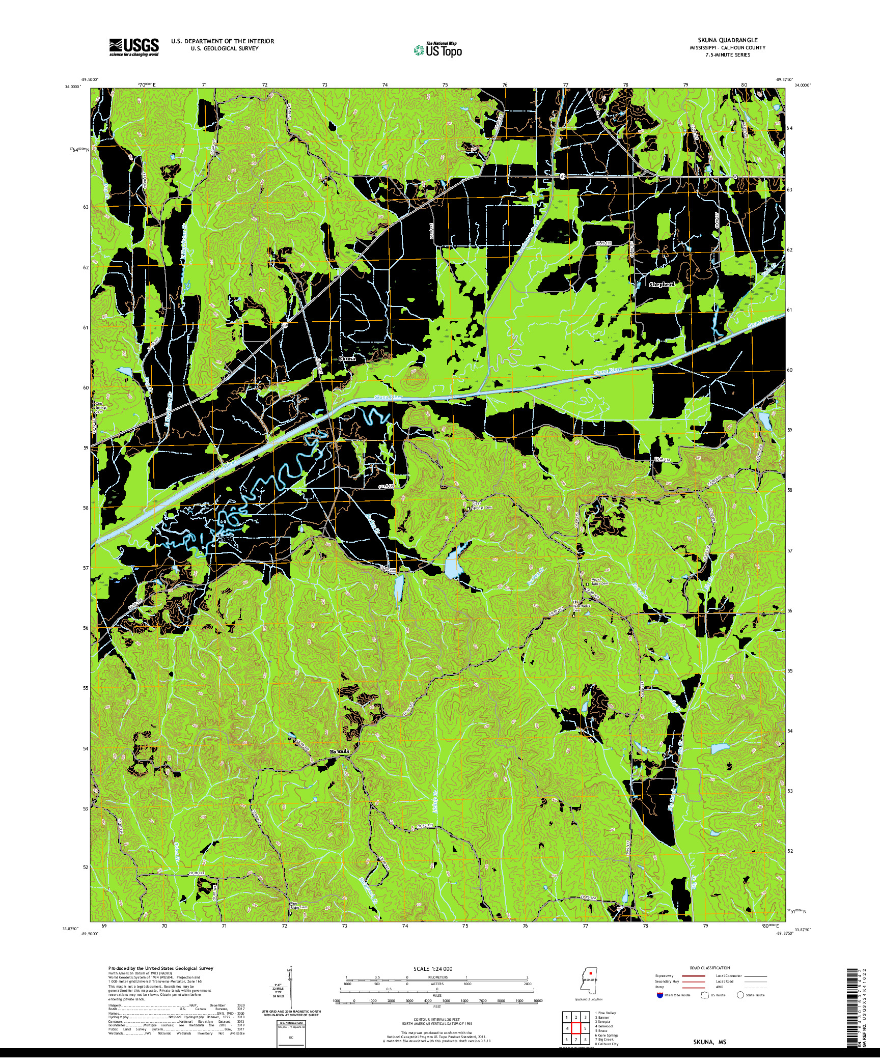 USGS US TOPO 7.5-MINUTE MAP FOR SKUNA, MS 2020