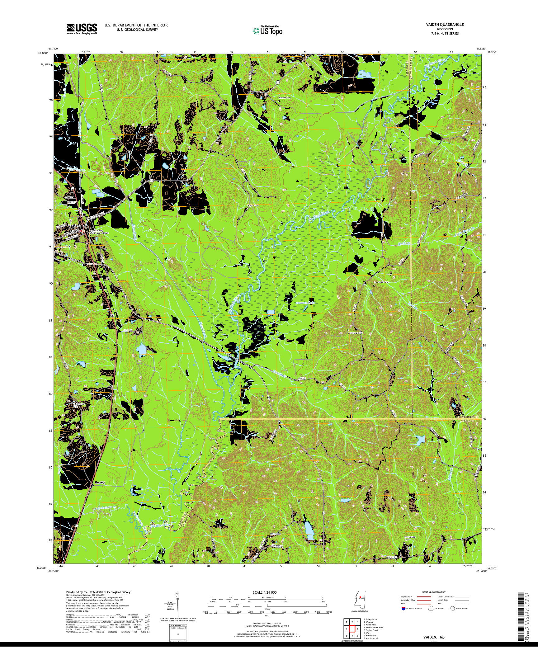 USGS US TOPO 7.5-MINUTE MAP FOR VAIDEN, MS 2020