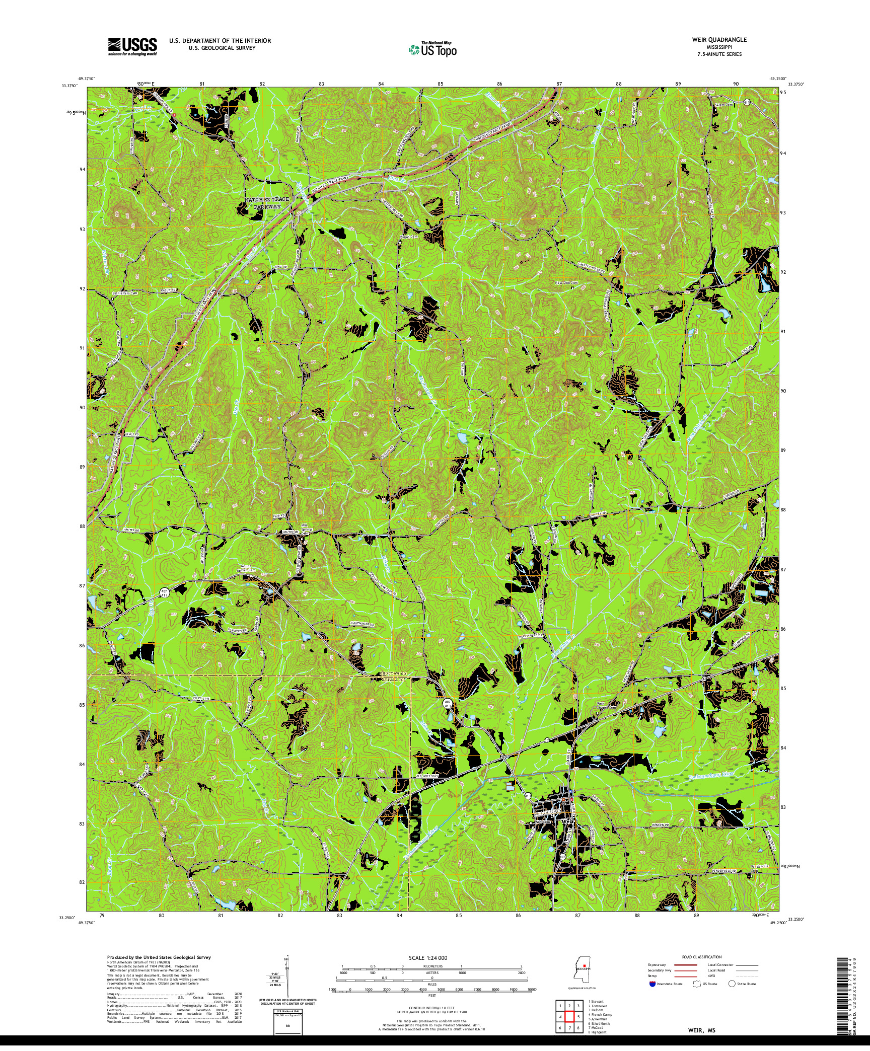 USGS US TOPO 7.5-MINUTE MAP FOR WEIR, MS 2020