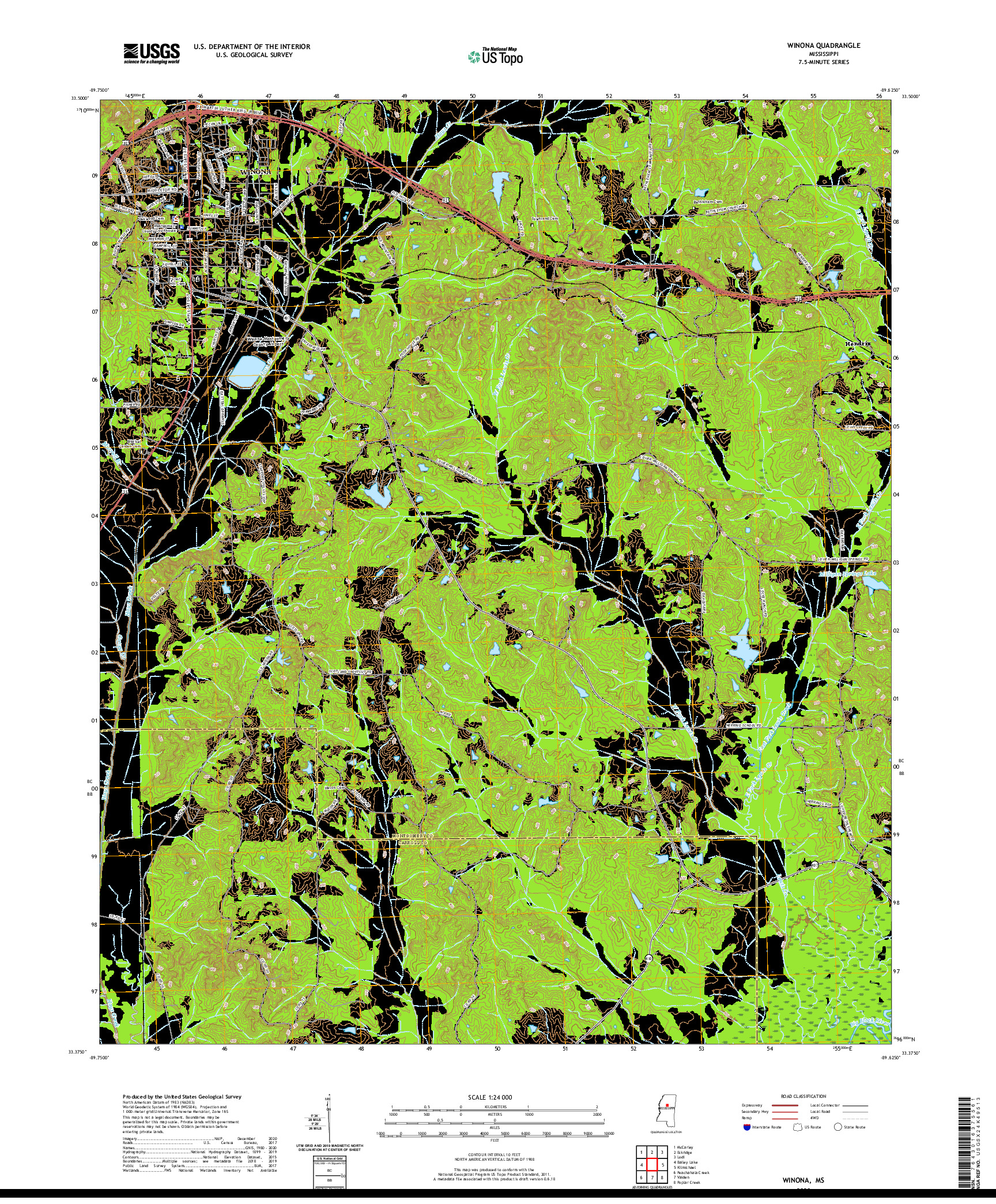 USGS US TOPO 7.5-MINUTE MAP FOR WINONA, MS 2020