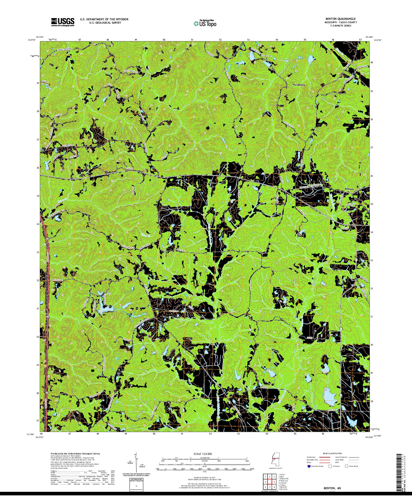 USGS US TOPO 7.5-MINUTE MAP FOR BENTON, MS 2020