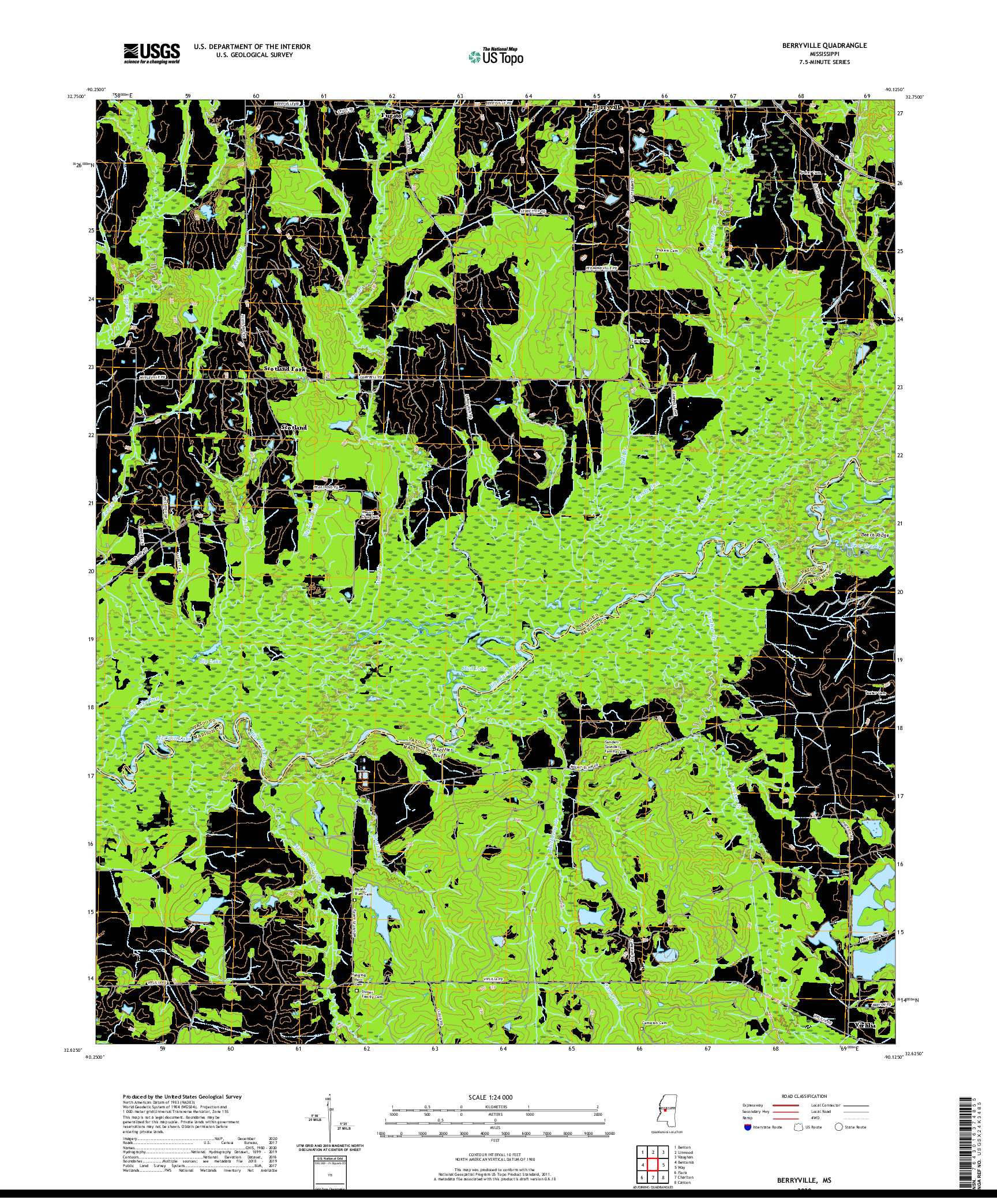 USGS US TOPO 7.5-MINUTE MAP FOR BERRYVILLE, MS 2020