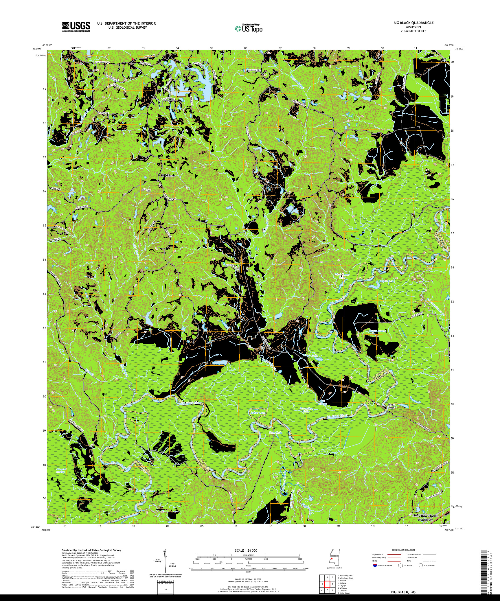 USGS US TOPO 7.5-MINUTE MAP FOR BIG BLACK, MS 2020