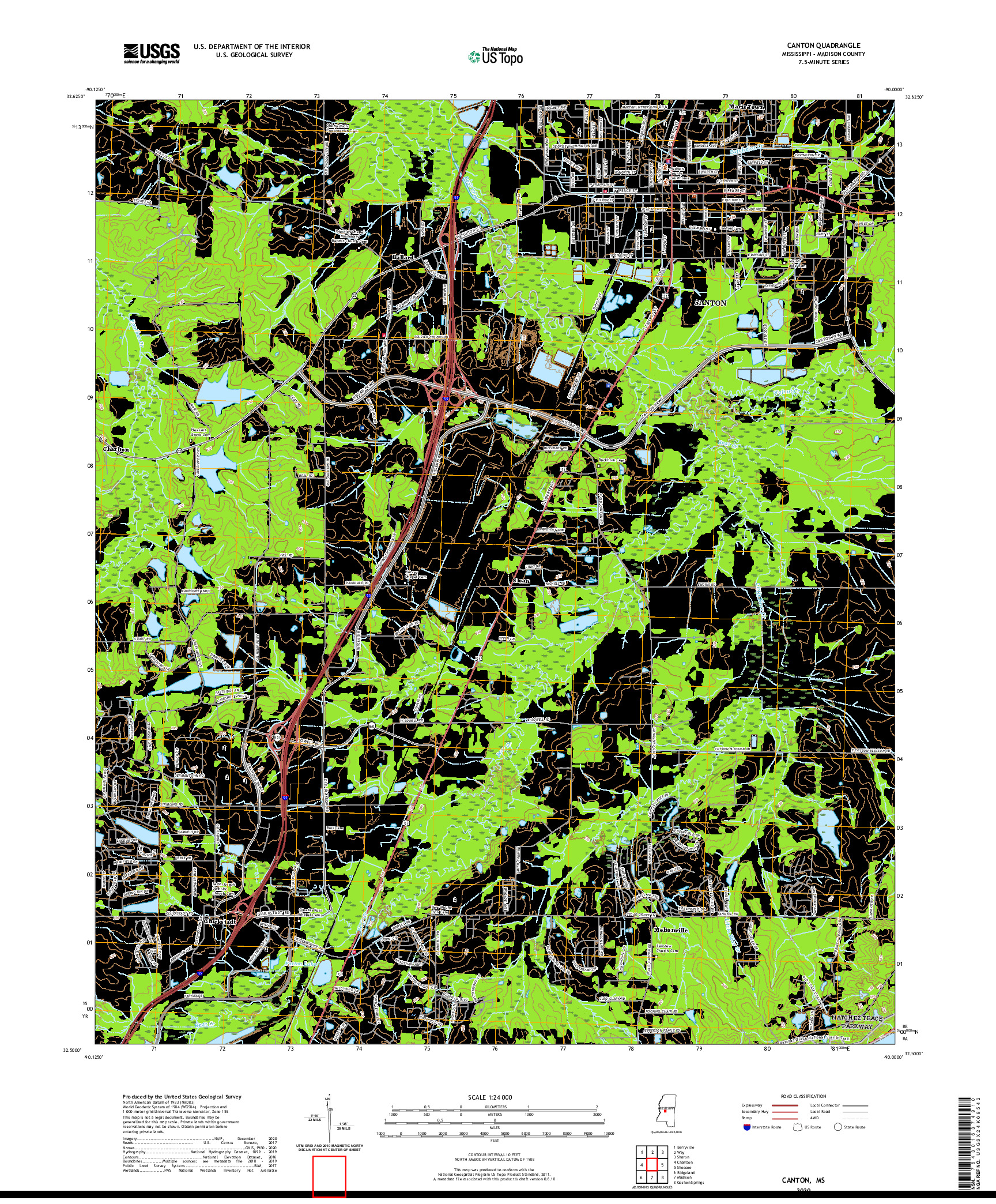 USGS US TOPO 7.5-MINUTE MAP FOR CANTON, MS 2020