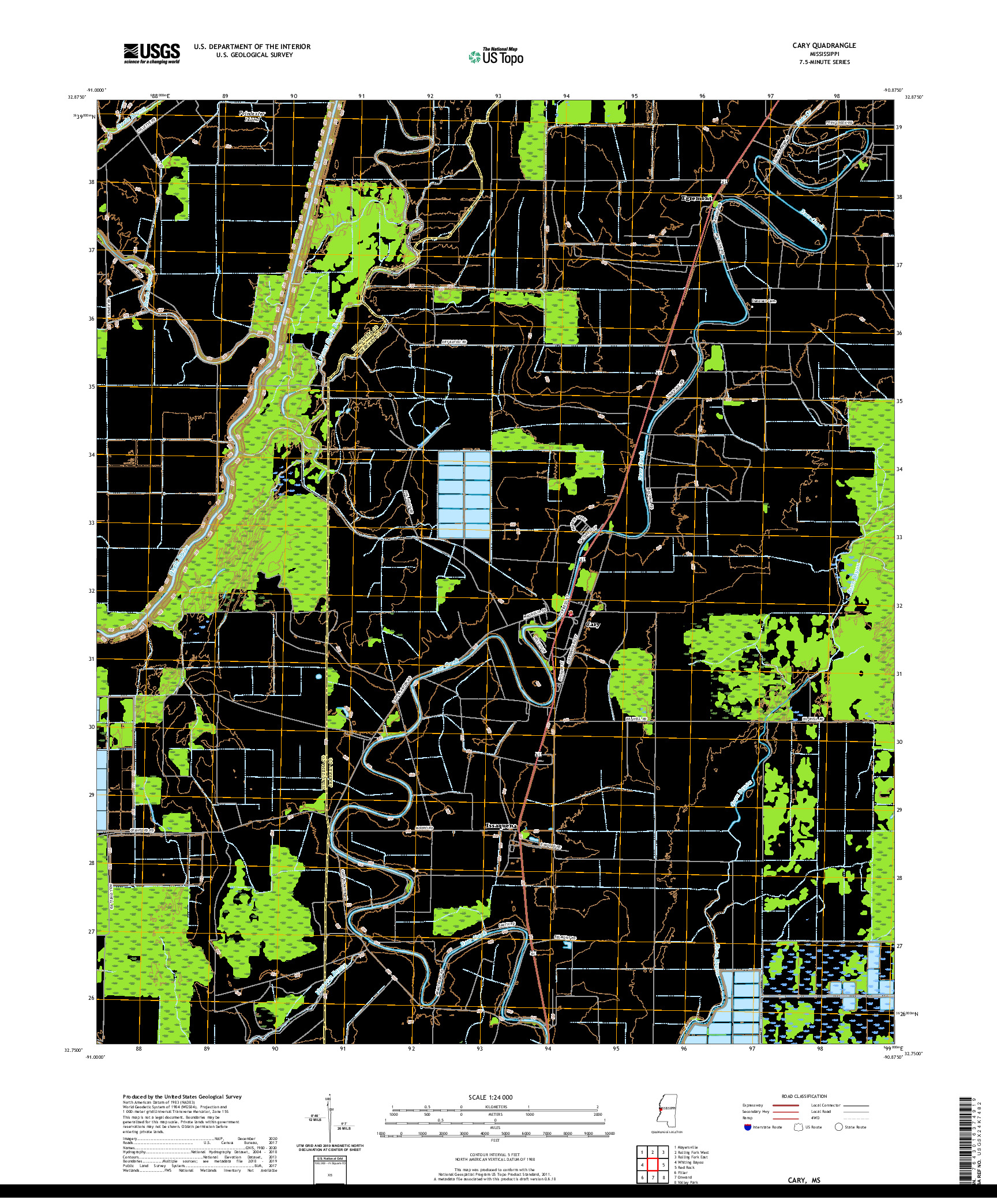 USGS US TOPO 7.5-MINUTE MAP FOR CARY, MS 2020