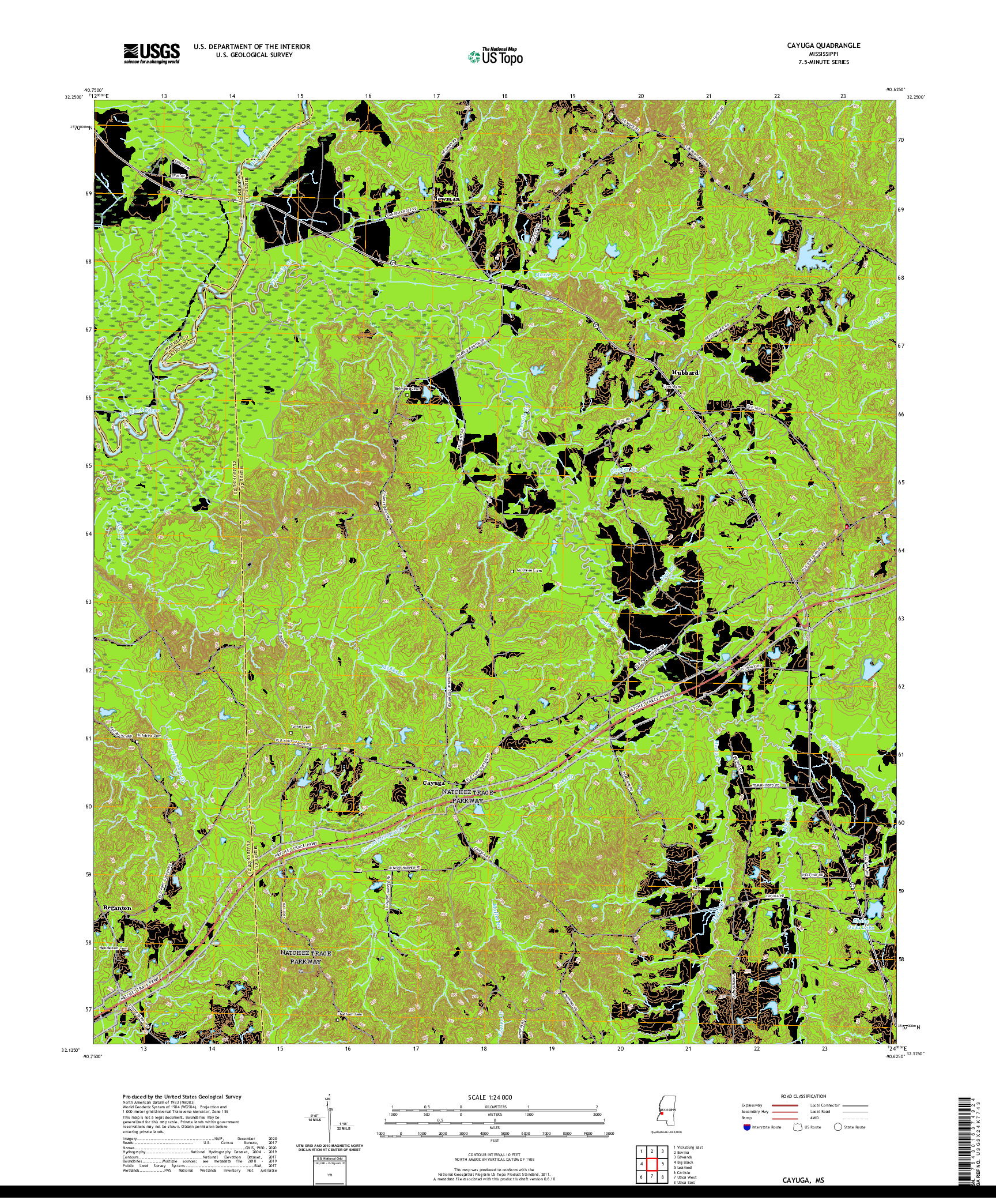 USGS US TOPO 7.5-MINUTE MAP FOR CAYUGA, MS 2020
