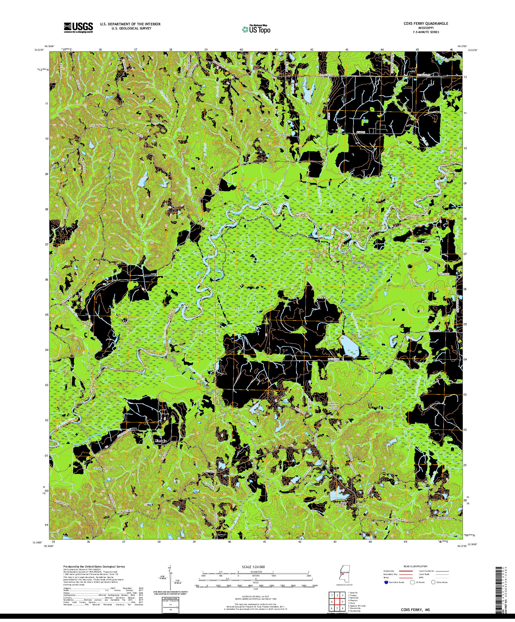 USGS US TOPO 7.5-MINUTE MAP FOR COXS FERRY, MS 2020