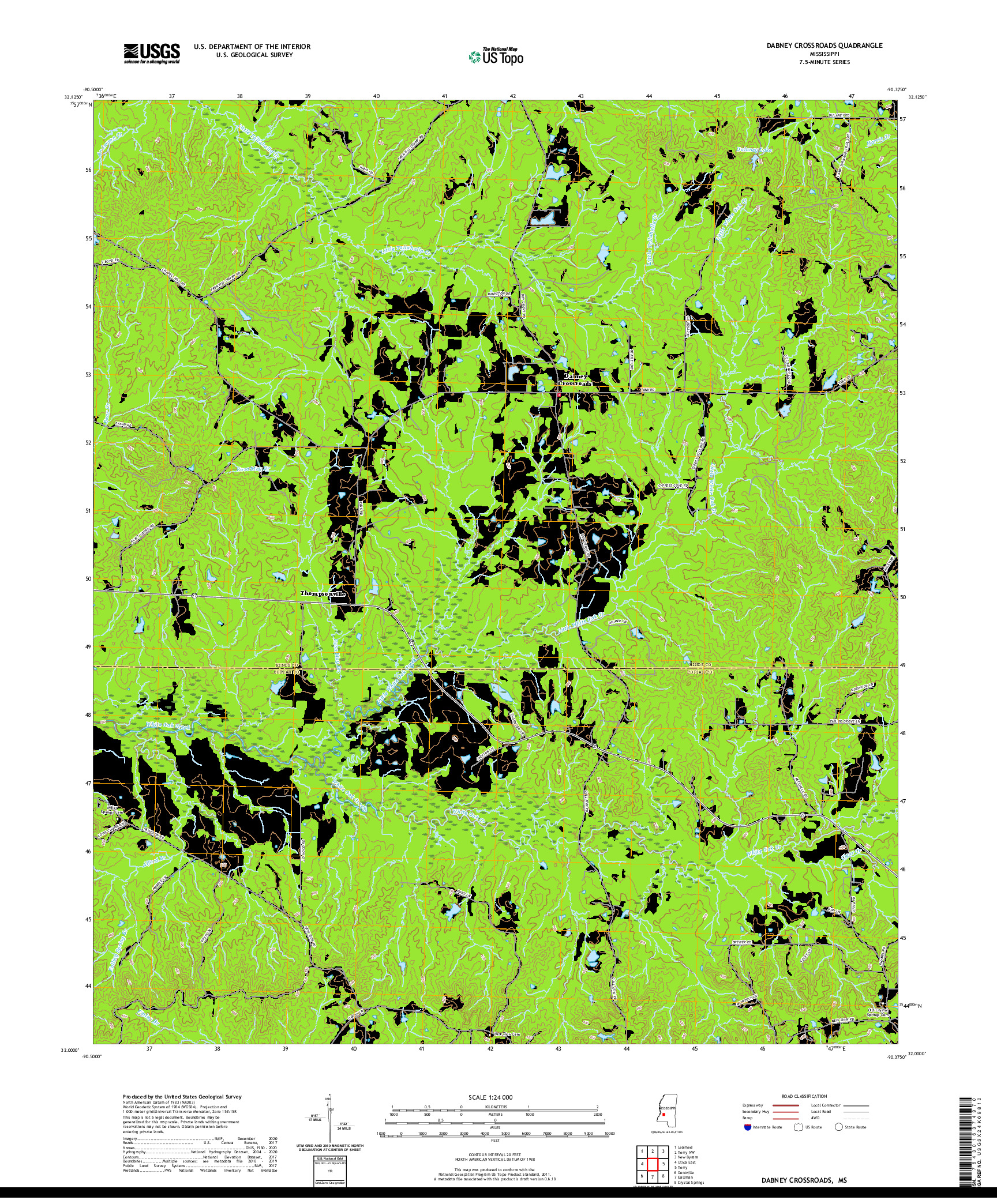 USGS US TOPO 7.5-MINUTE MAP FOR DABNEY CROSSROADS, MS 2020