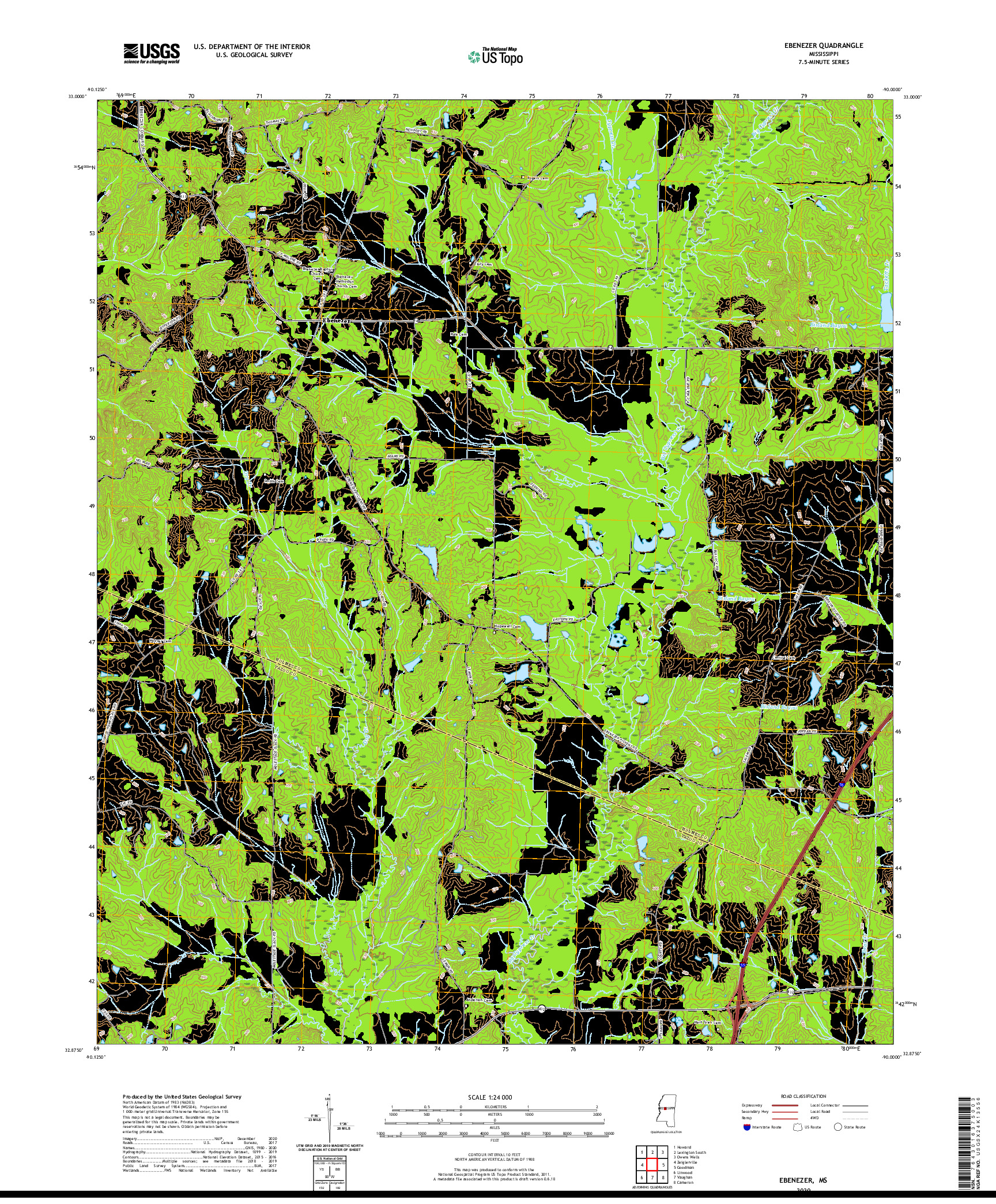 USGS US TOPO 7.5-MINUTE MAP FOR EBENEZER, MS 2020