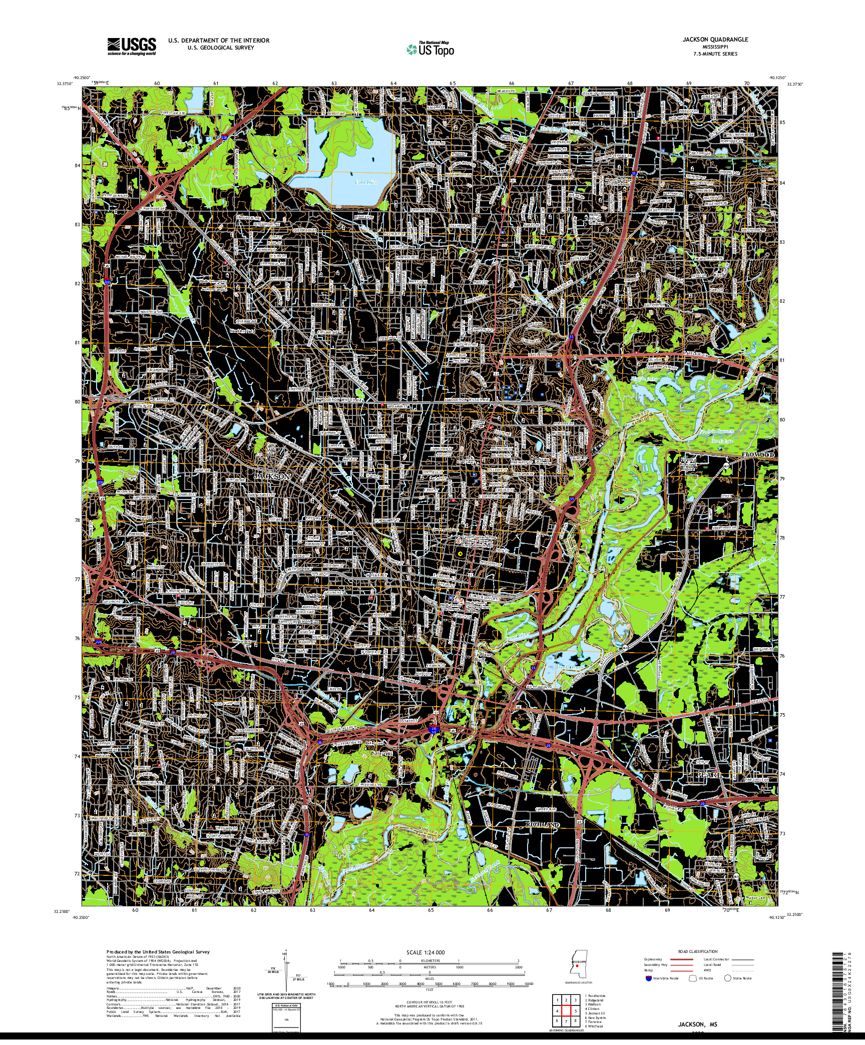 USGS US TOPO 7.5-MINUTE MAP FOR JACKSON, MS 2020