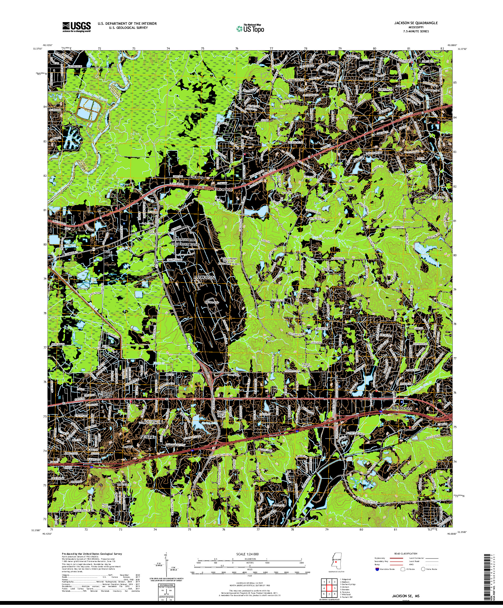 USGS US TOPO 7.5-MINUTE MAP FOR JACKSON SE, MS 2020