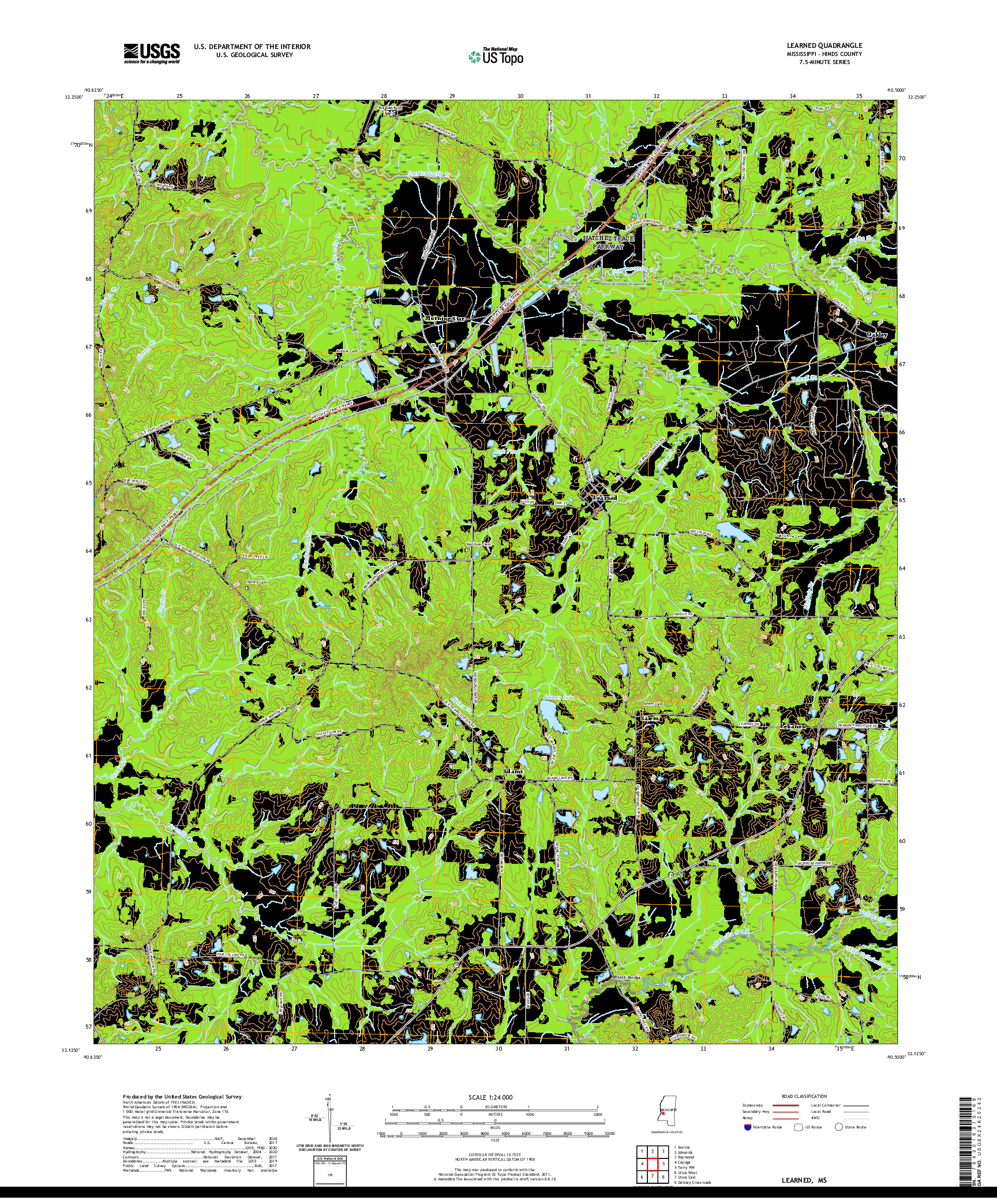 USGS US TOPO 7.5-MINUTE MAP FOR LEARNED, MS 2020