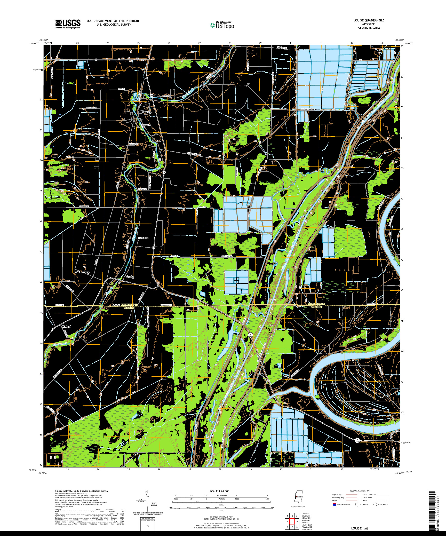 USGS US TOPO 7.5-MINUTE MAP FOR LOUISE, MS 2020