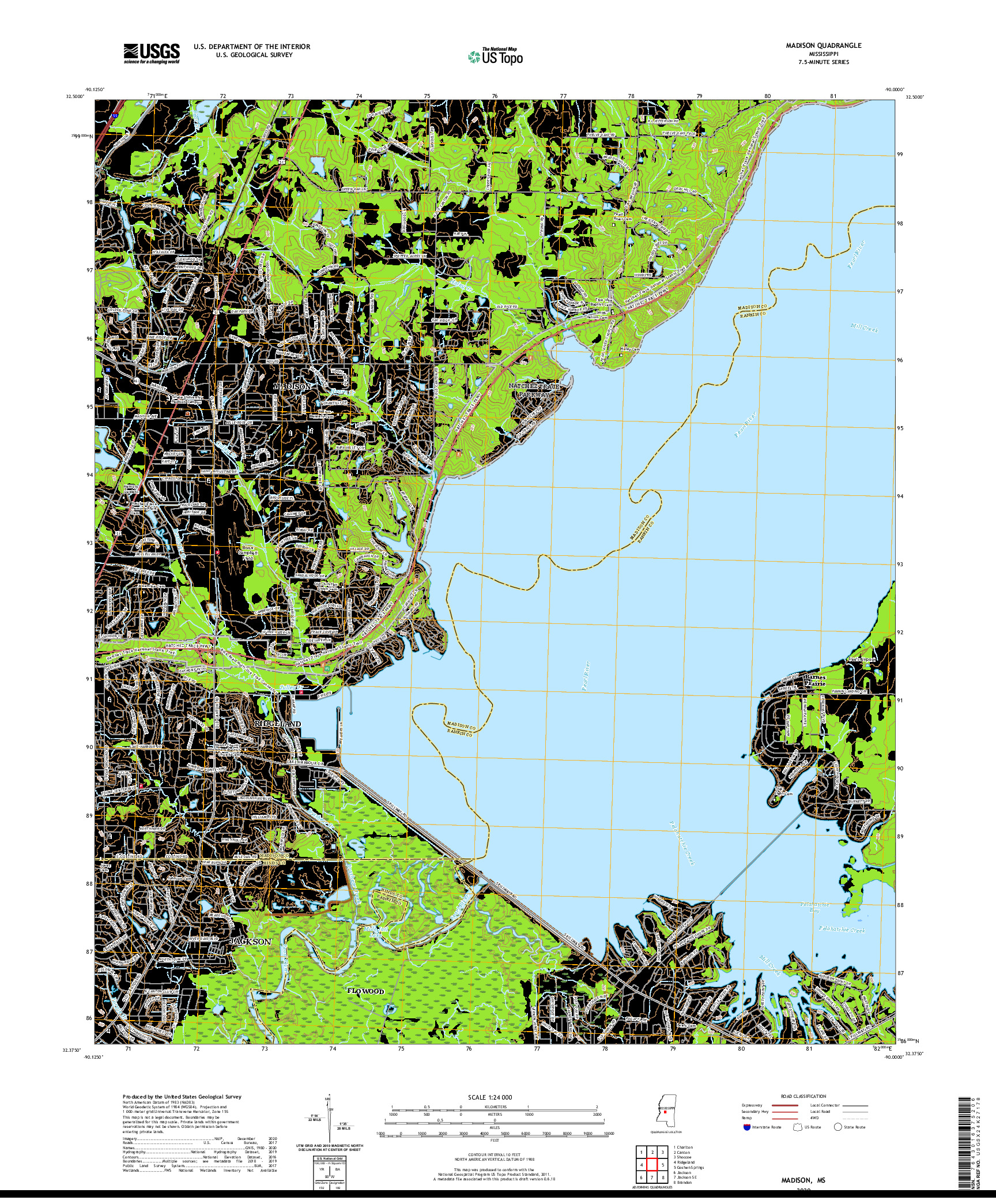 USGS US TOPO 7.5-MINUTE MAP FOR MADISON, MS 2020