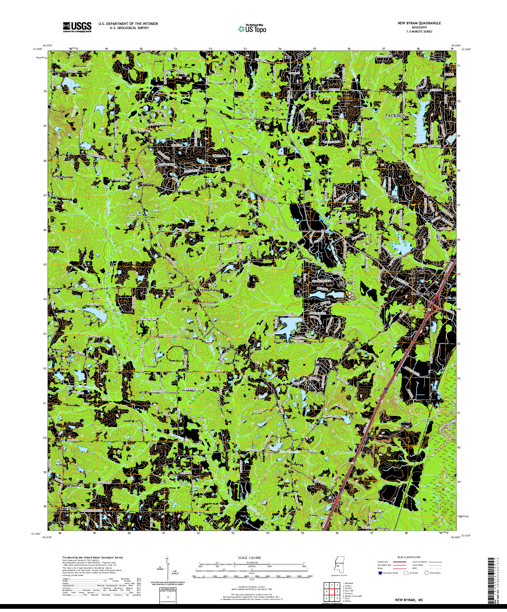 USGS US TOPO 7.5-MINUTE MAP FOR NEW BYRAM, MS 2020