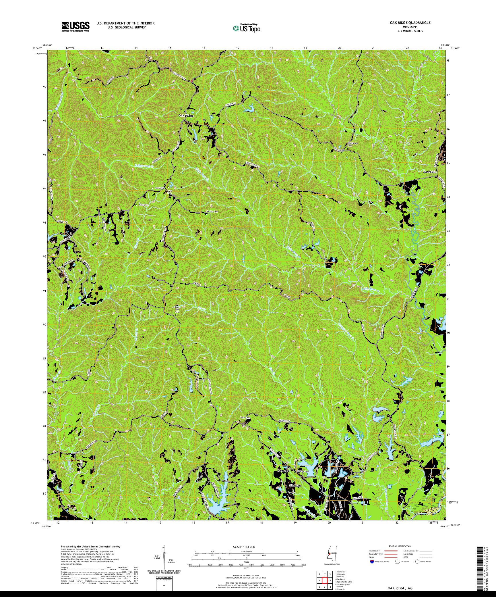 USGS US TOPO 7.5-MINUTE MAP FOR OAK RIDGE, MS 2020