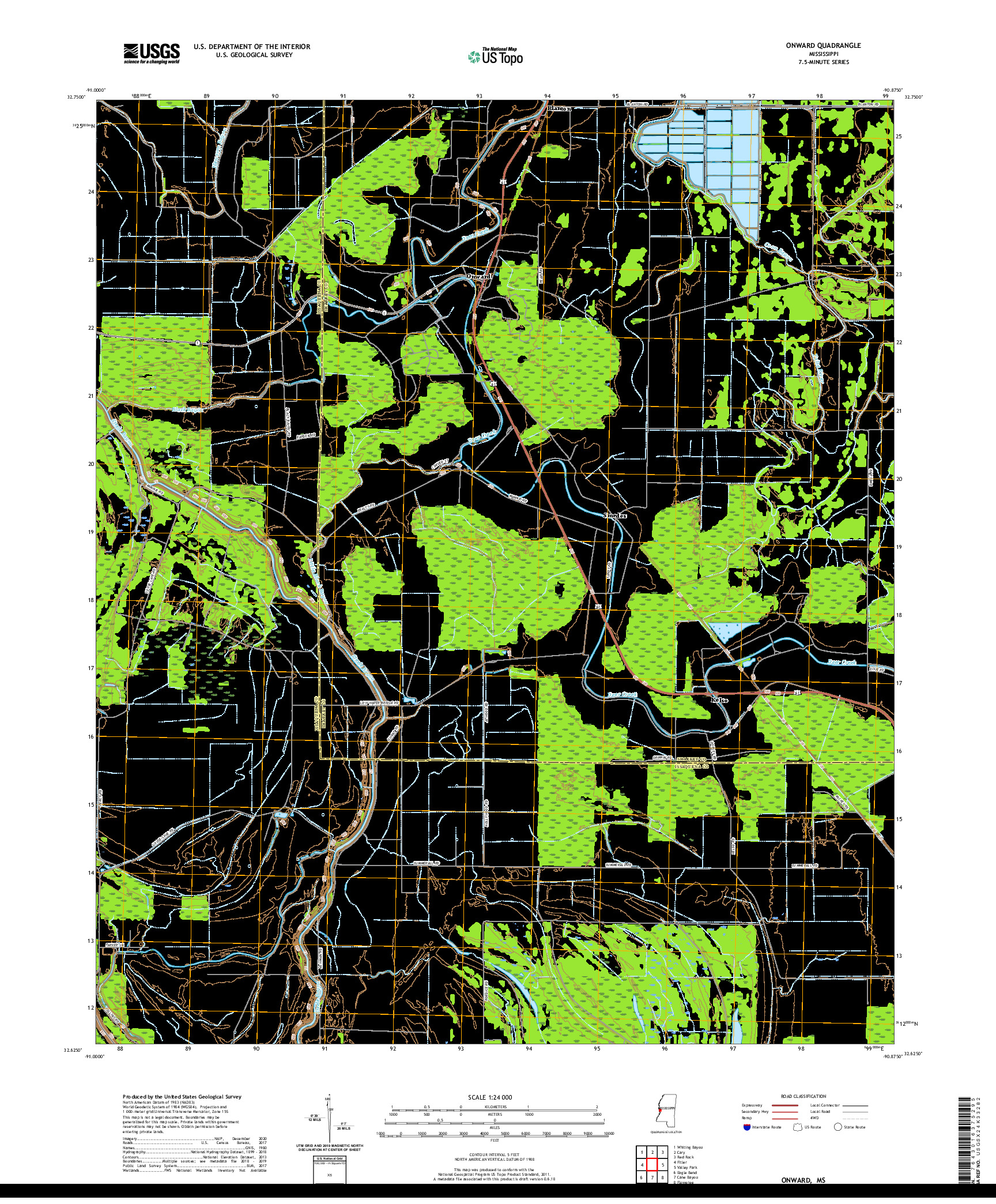 USGS US TOPO 7.5-MINUTE MAP FOR ONWARD, MS 2020