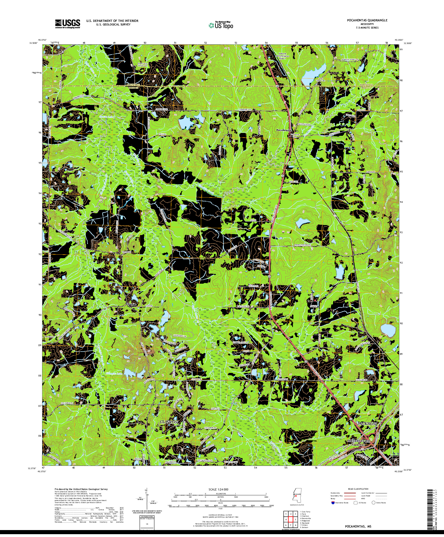USGS US TOPO 7.5-MINUTE MAP FOR POCAHONTAS, MS 2020