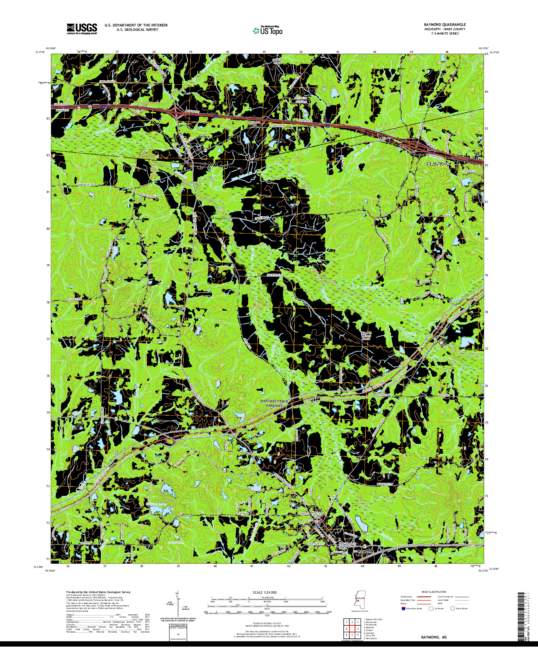 USGS US TOPO 7.5-MINUTE MAP FOR RAYMOND, MS 2020