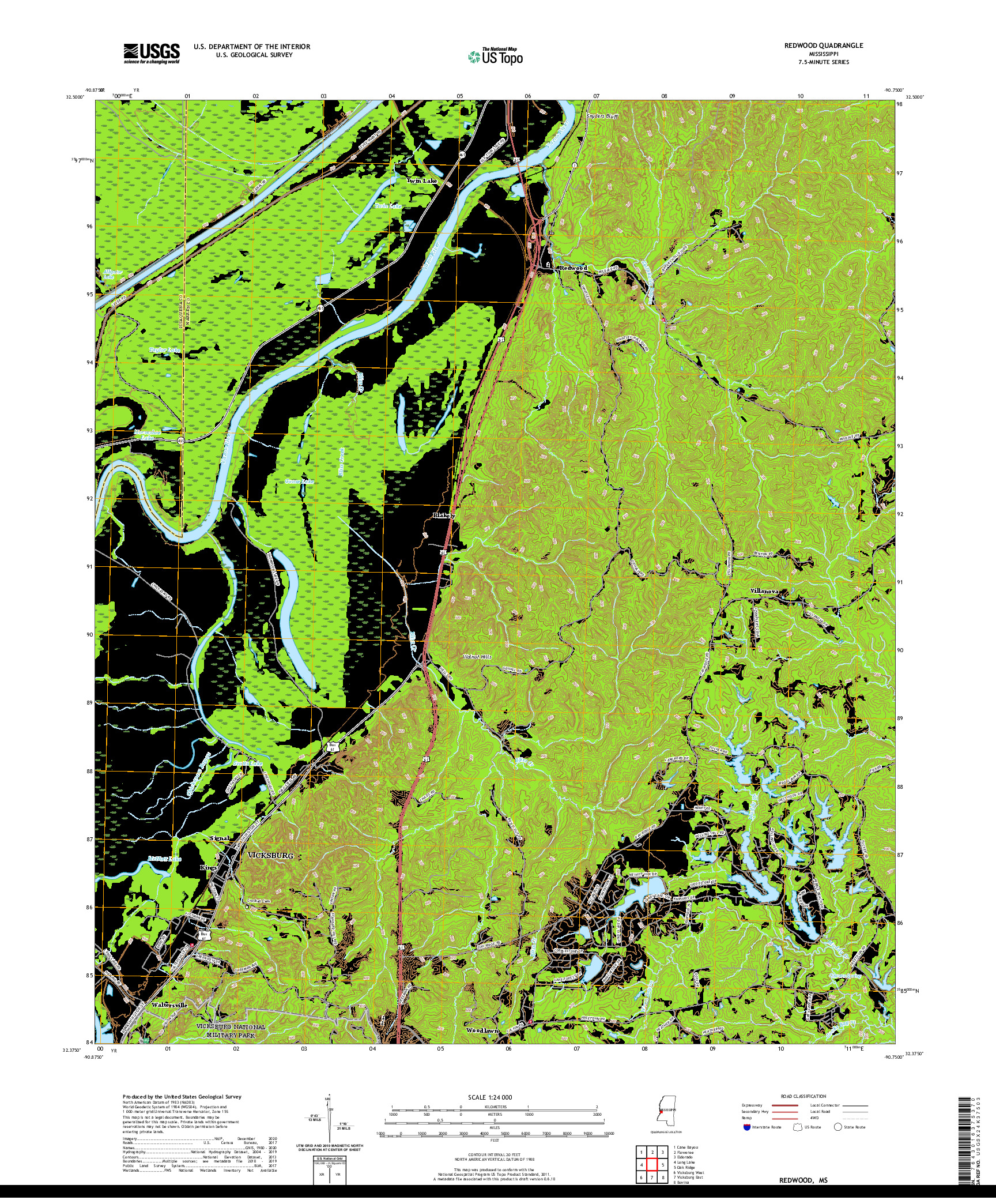USGS US TOPO 7.5-MINUTE MAP FOR REDWOOD, MS 2020