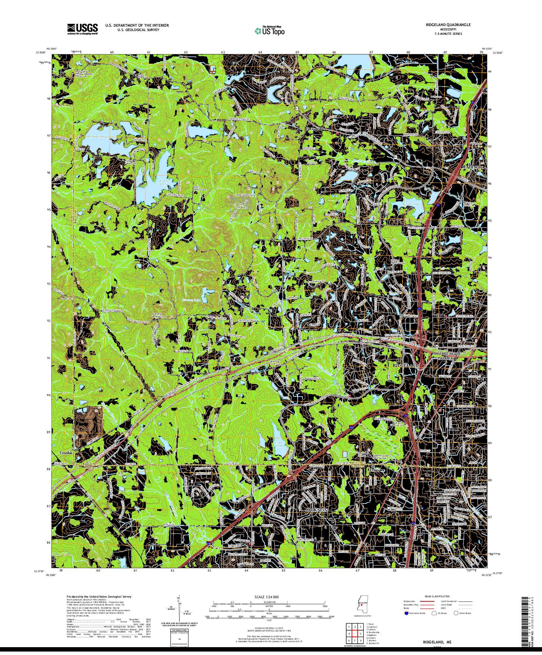 USGS US TOPO 7.5-MINUTE MAP FOR RIDGELAND, MS 2020