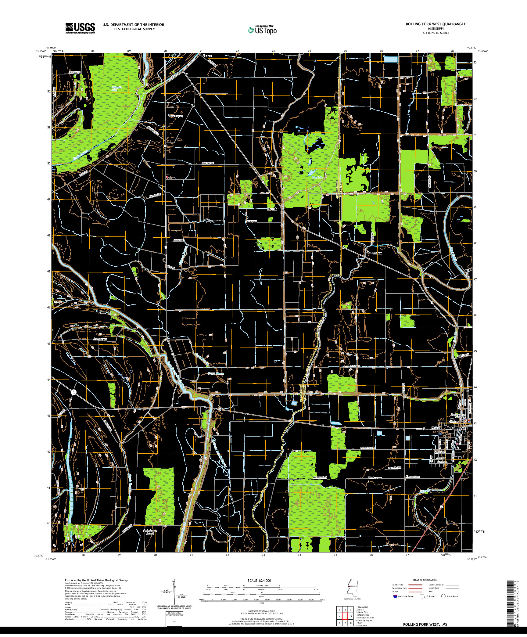 USGS US TOPO 7.5-MINUTE MAP FOR ROLLING FORK WEST, MS 2020