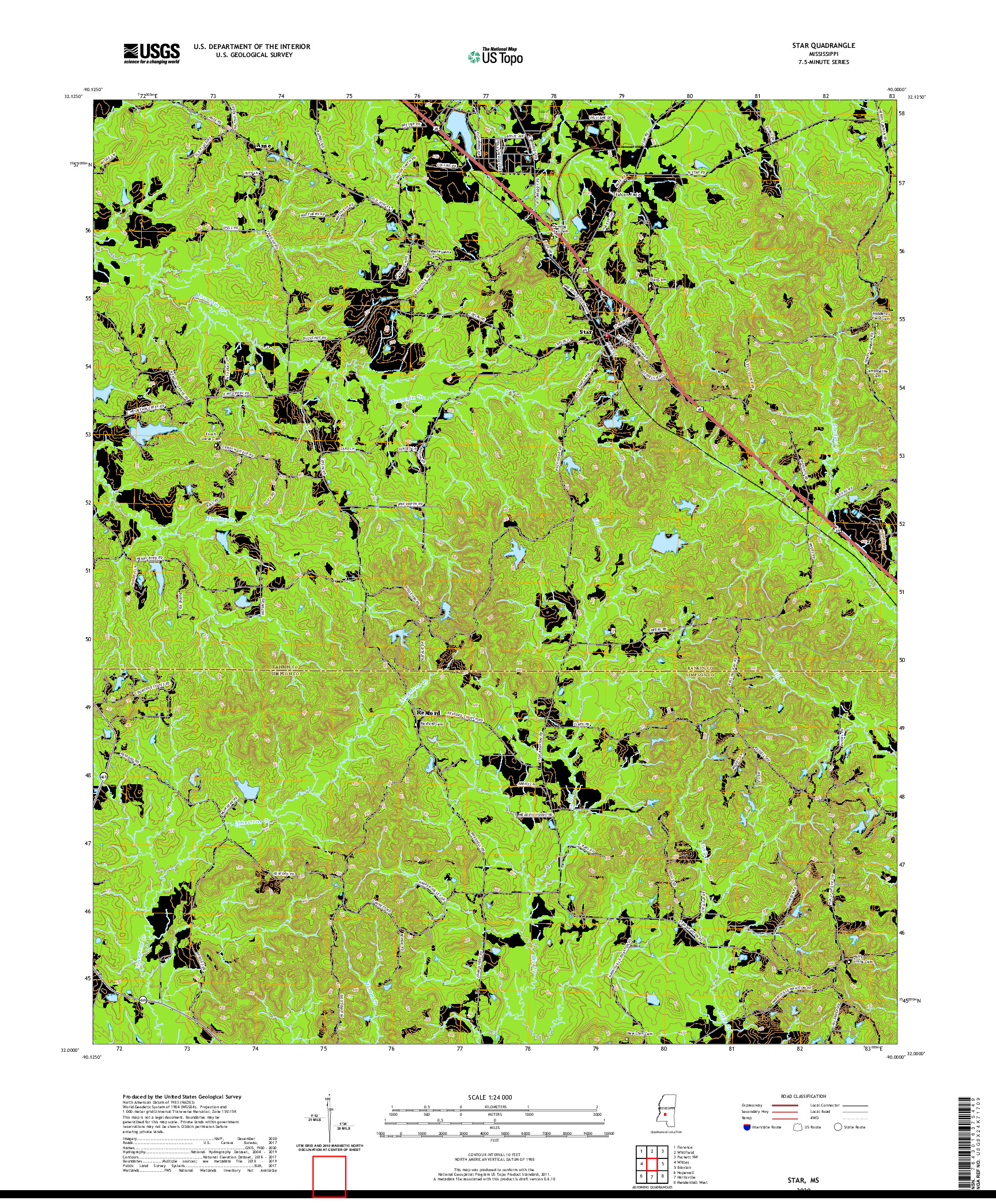 USGS US TOPO 7.5-MINUTE MAP FOR STAR, MS 2020