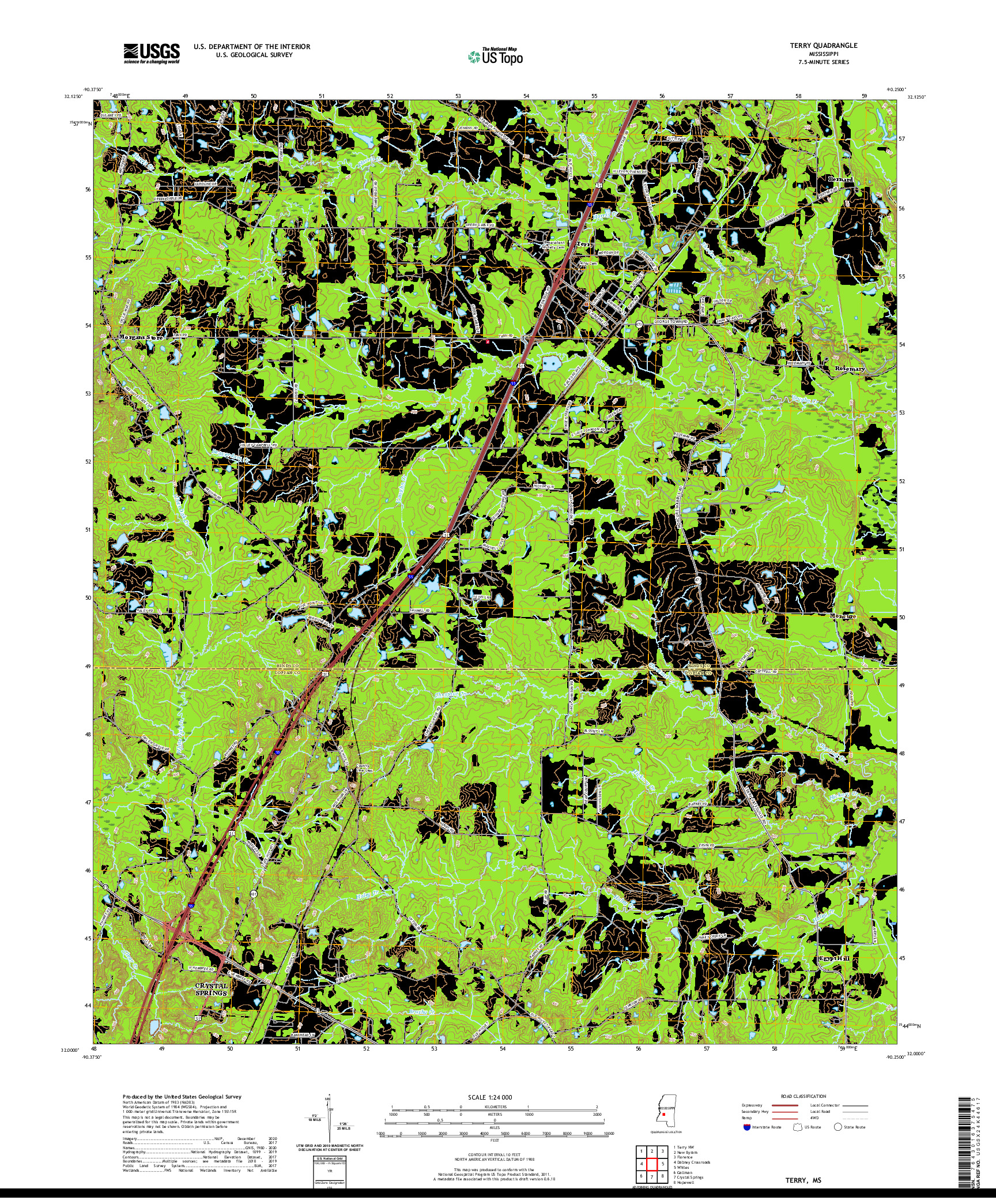 USGS US TOPO 7.5-MINUTE MAP FOR TERRY, MS 2020