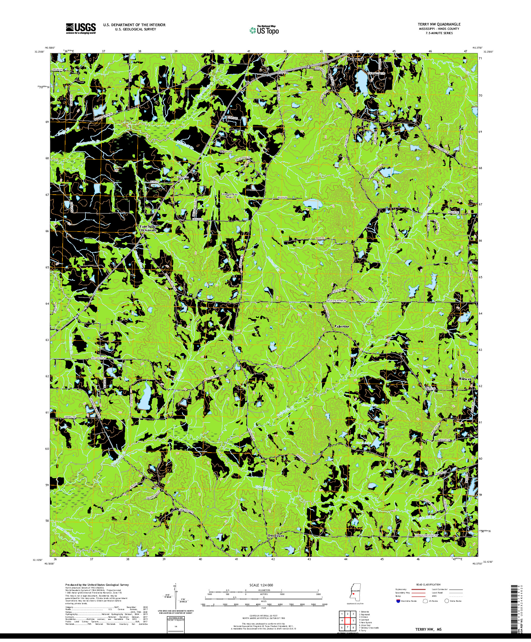 USGS US TOPO 7.5-MINUTE MAP FOR TERRY NW, MS 2020