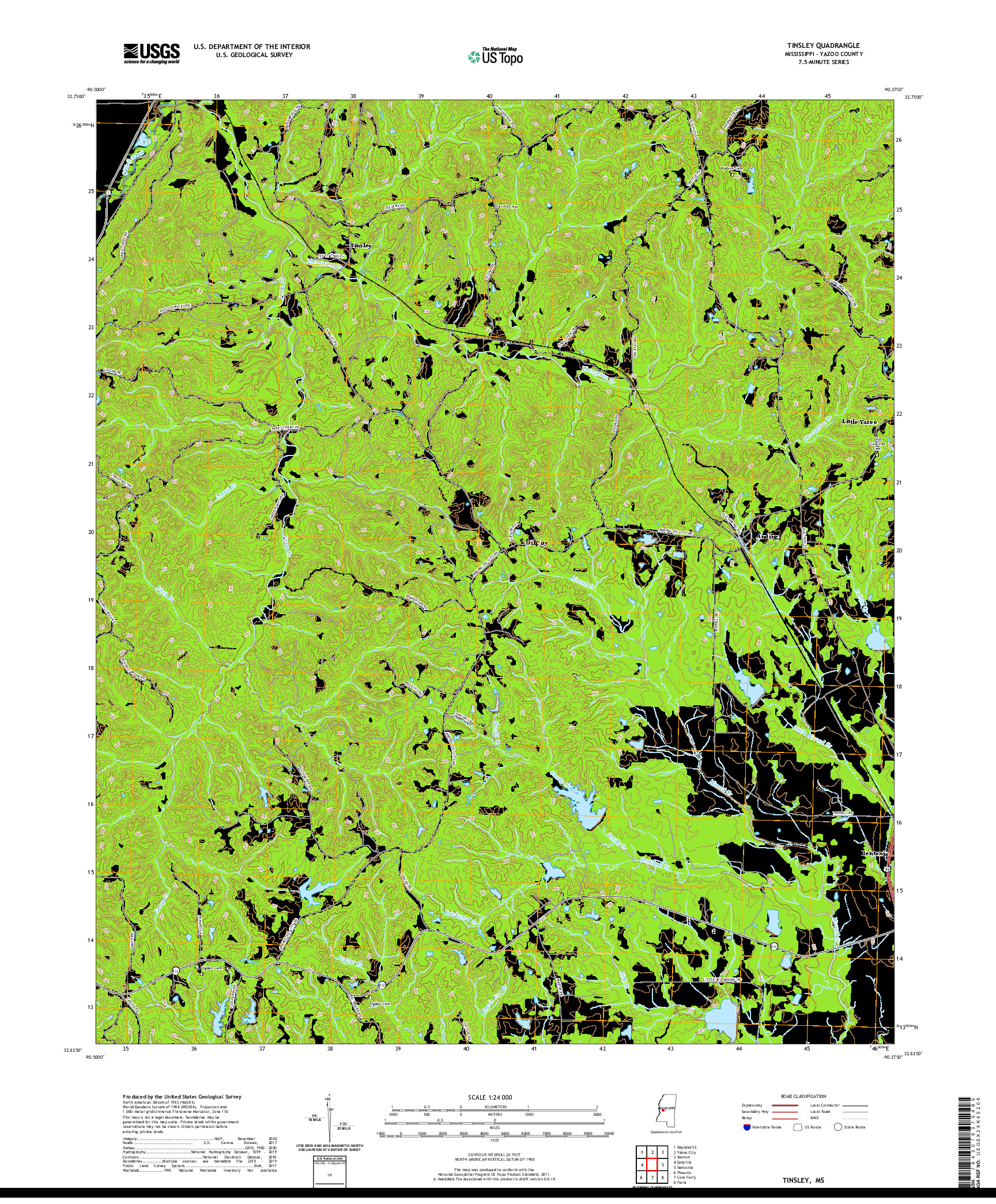 USGS US TOPO 7.5-MINUTE MAP FOR TINSLEY, MS 2020