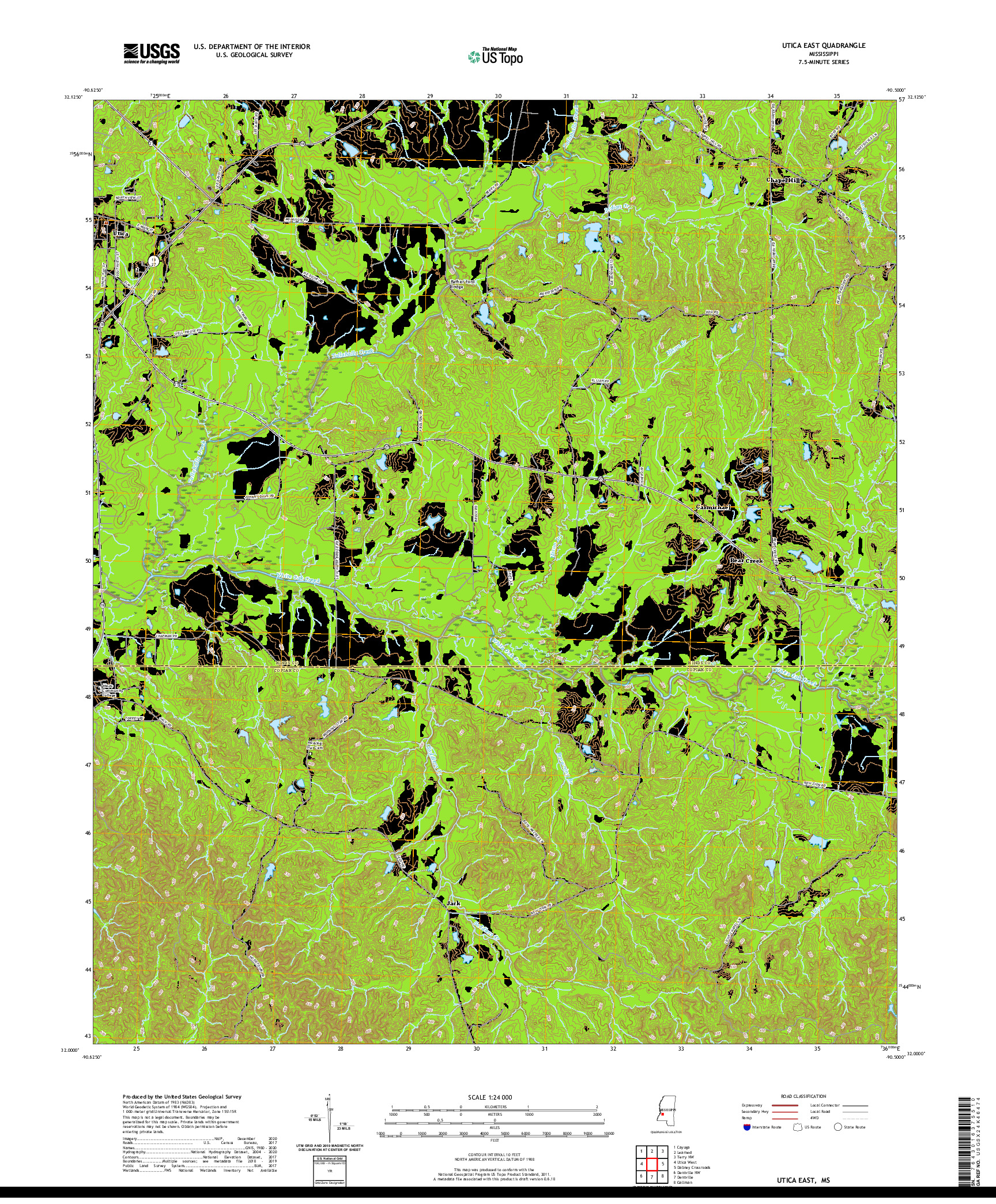 USGS US TOPO 7.5-MINUTE MAP FOR UTICA EAST, MS 2020