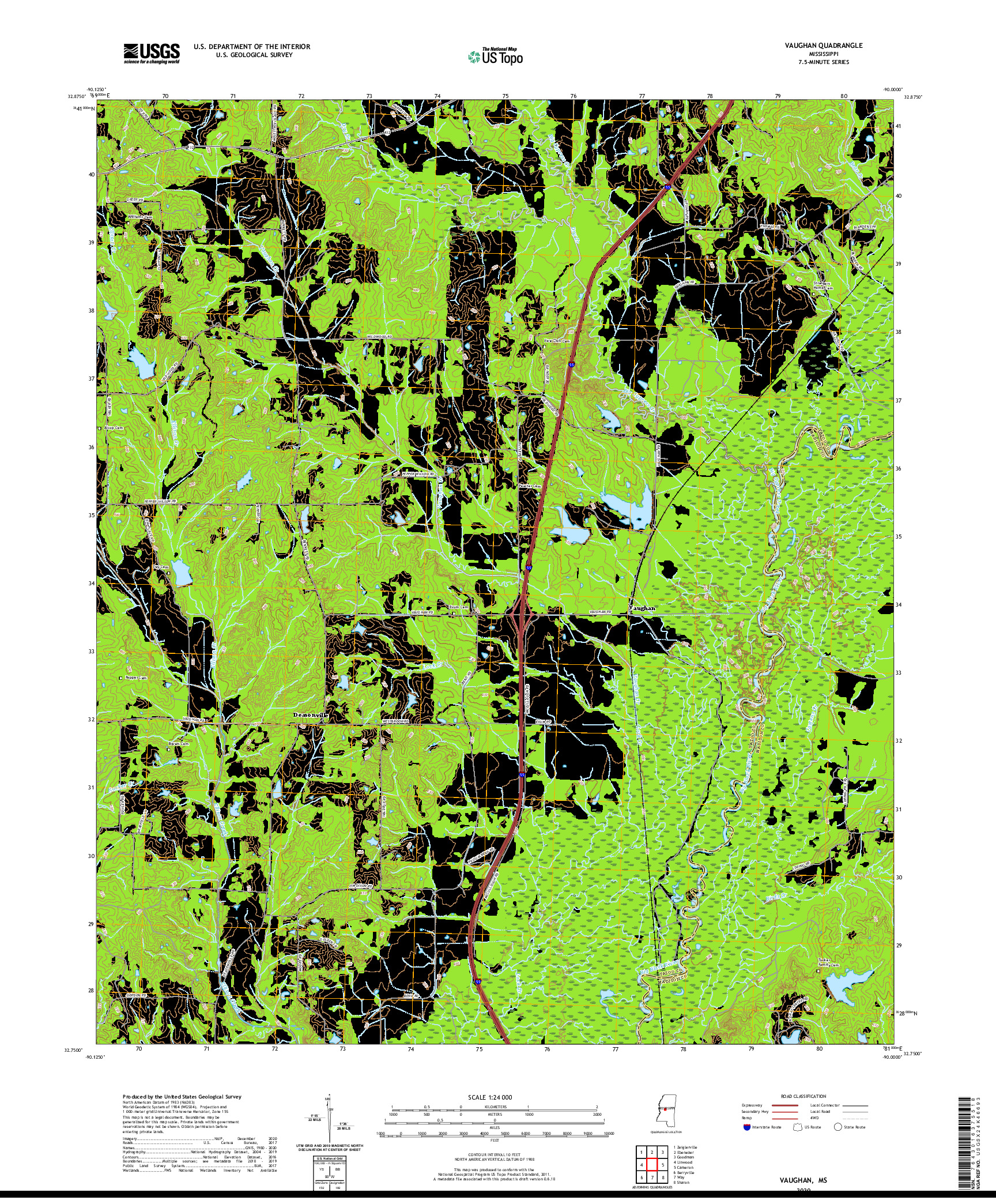USGS US TOPO 7.5-MINUTE MAP FOR VAUGHAN, MS 2020