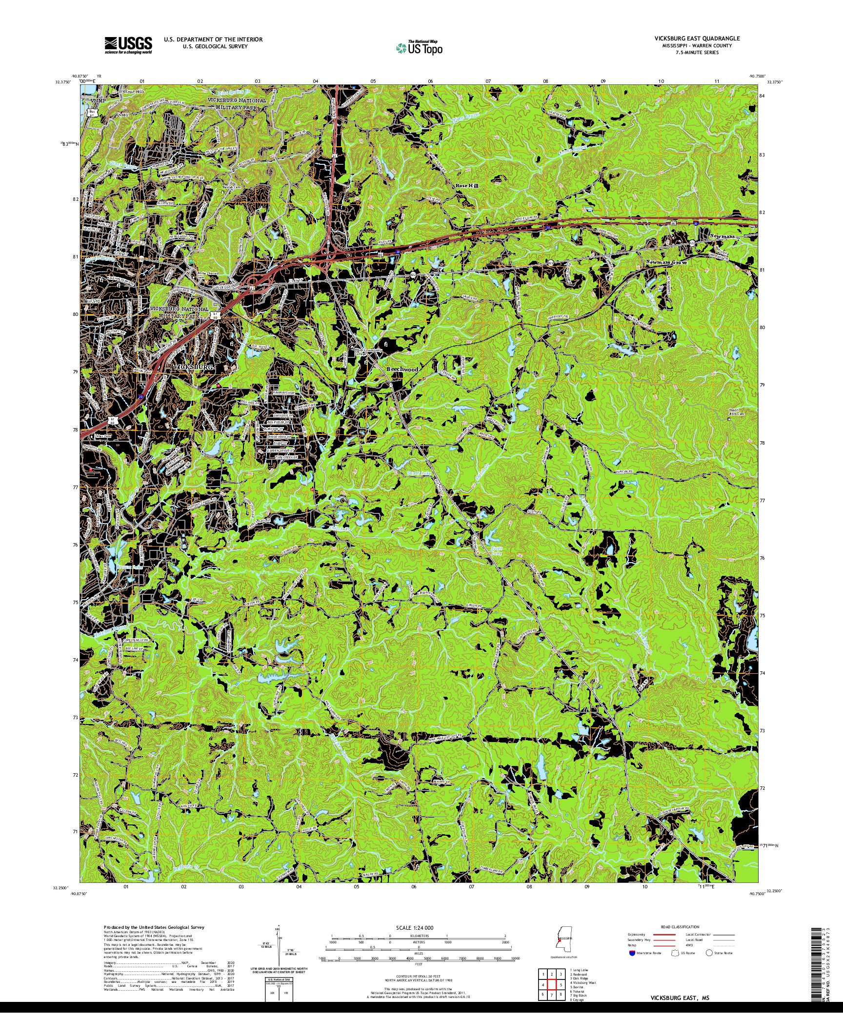 USGS US TOPO 7.5-MINUTE MAP FOR VICKSBURG EAST, MS 2020