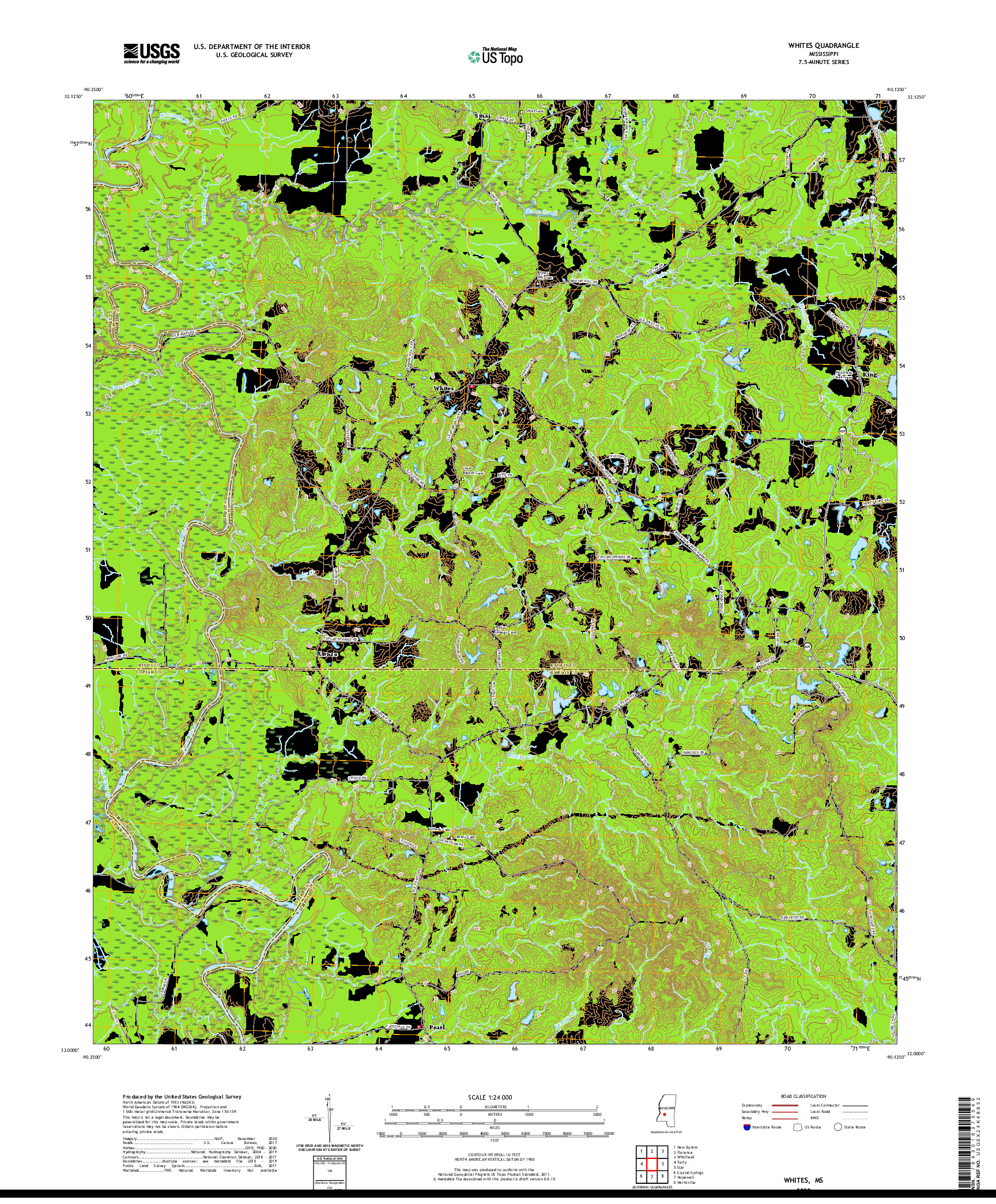 USGS US TOPO 7.5-MINUTE MAP FOR WHITES, MS 2020