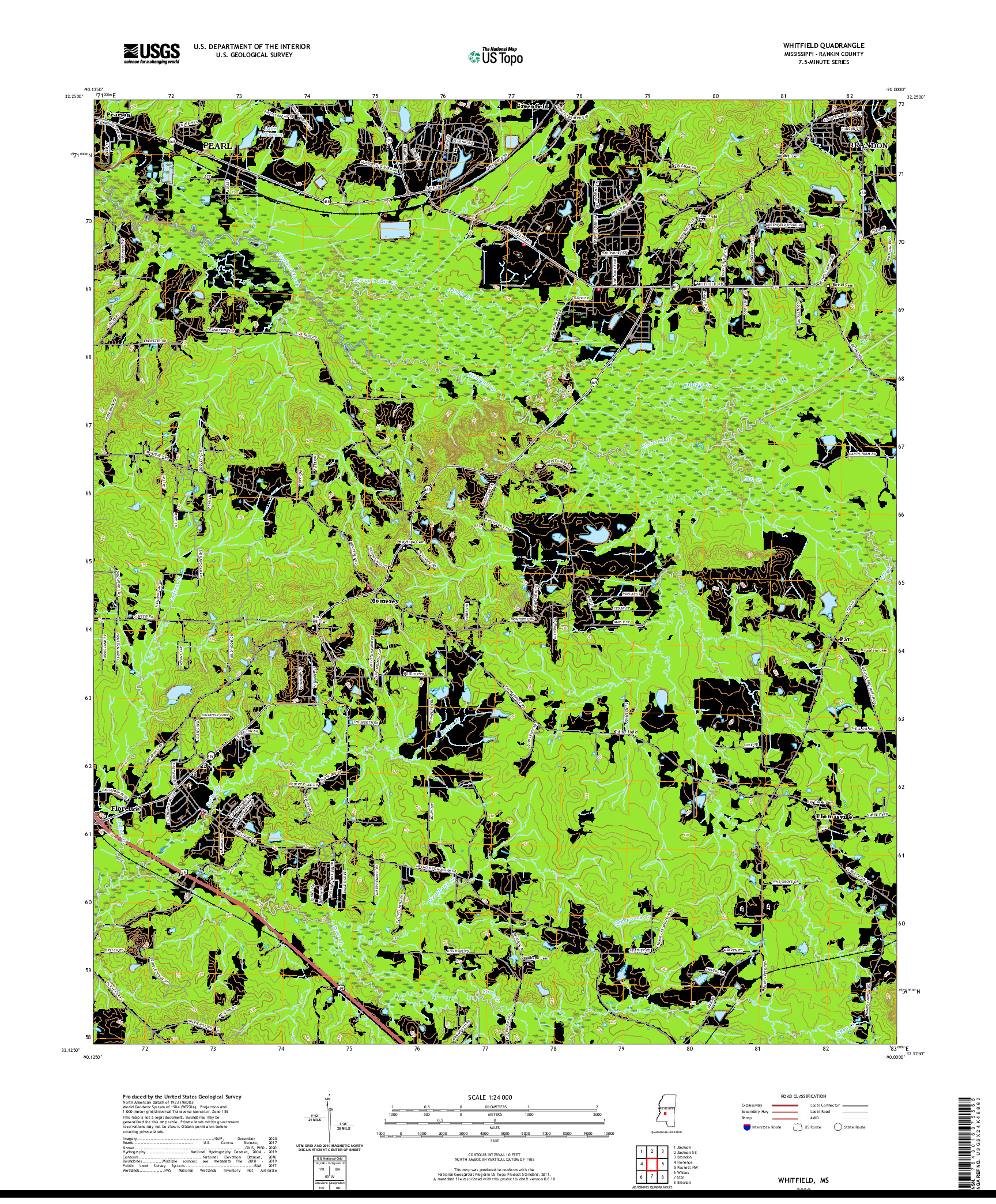 USGS US TOPO 7.5-MINUTE MAP FOR WHITFIELD, MS 2020