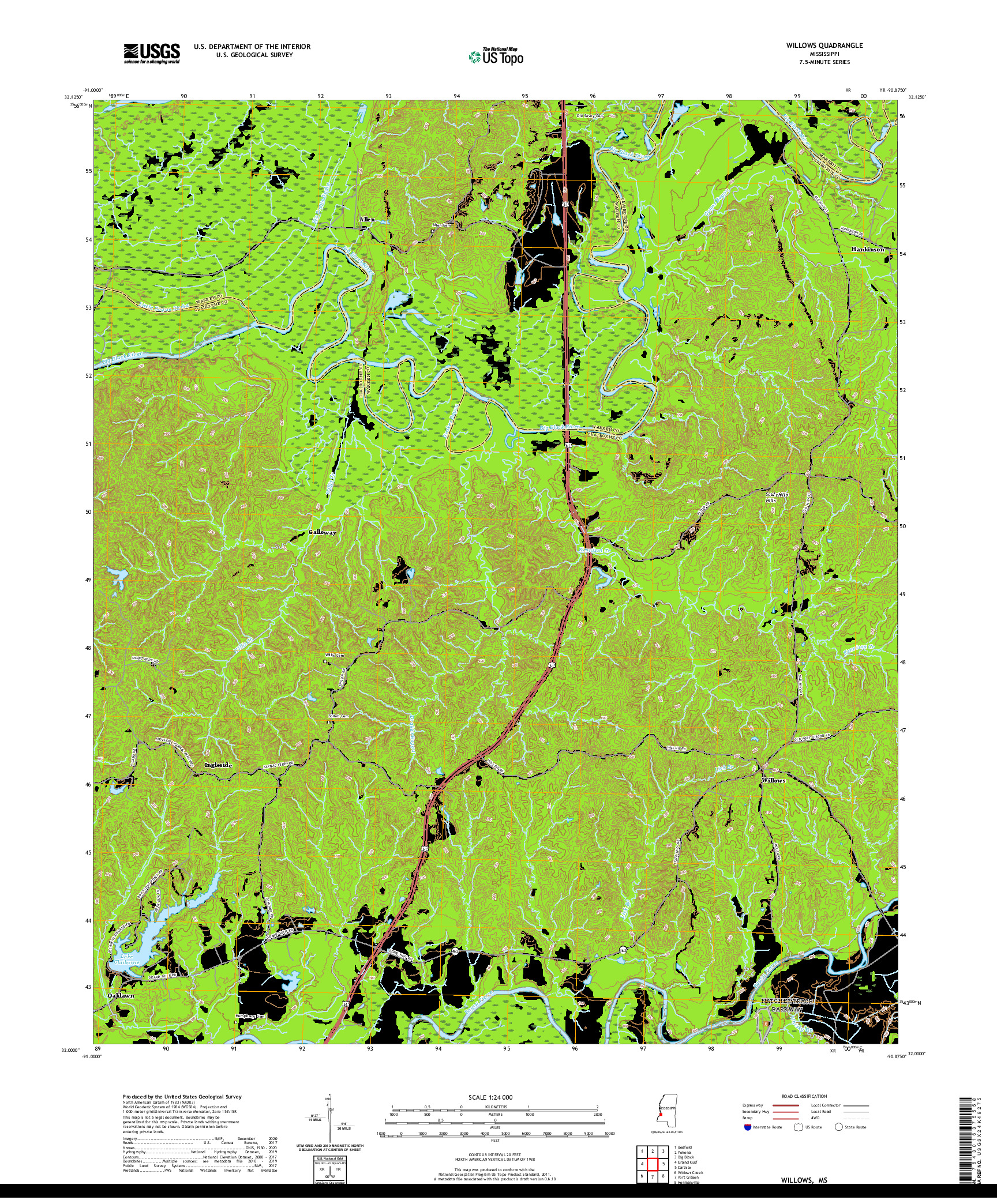 USGS US TOPO 7.5-MINUTE MAP FOR WILLOWS, MS 2020
