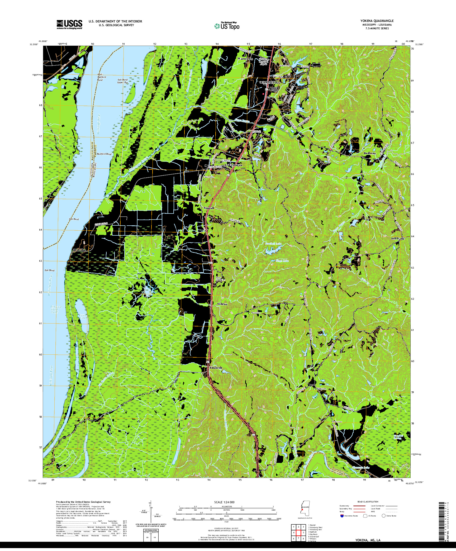 USGS US TOPO 7.5-MINUTE MAP FOR YOKENA, MS,LA 2020