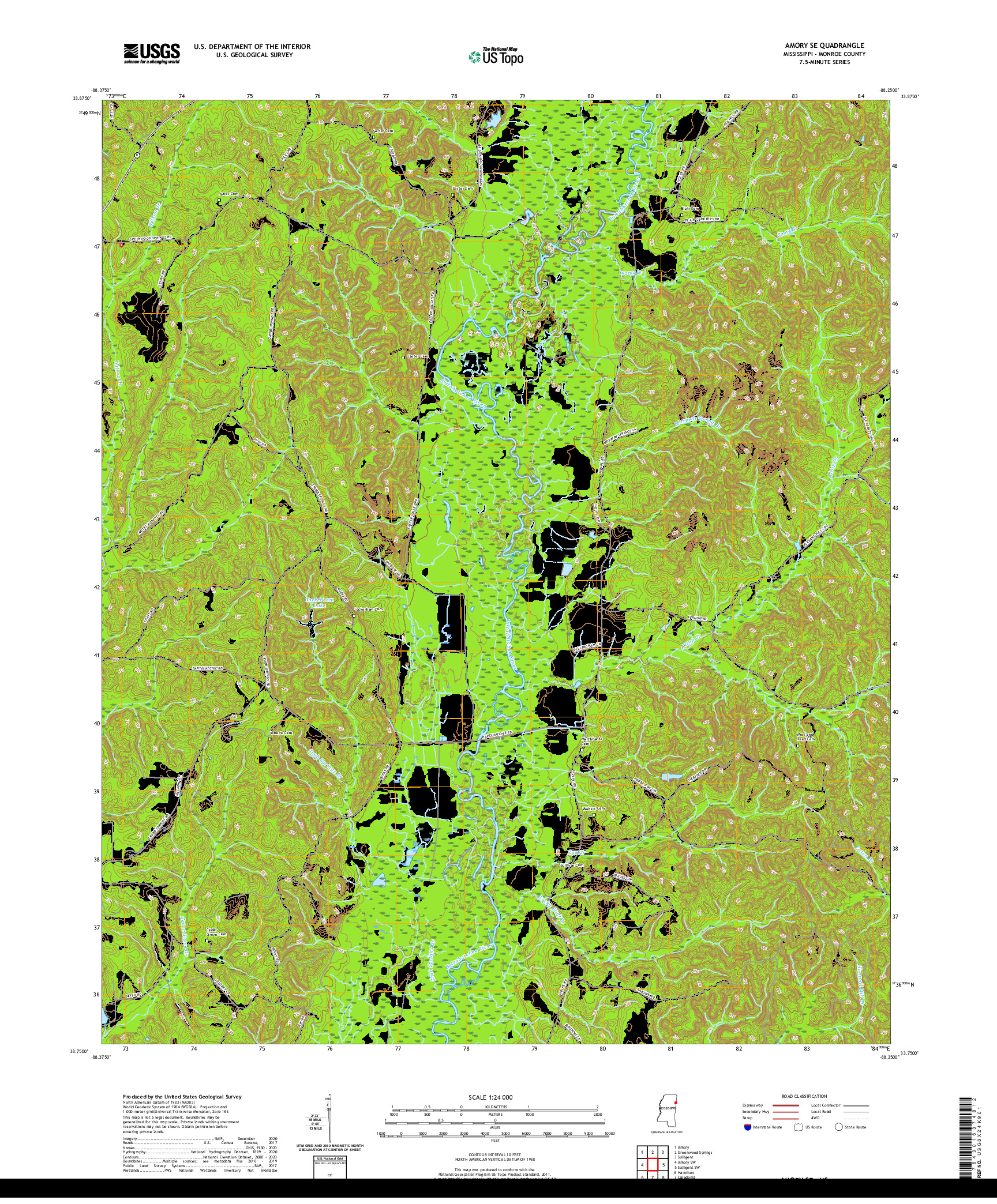 USGS US TOPO 7.5-MINUTE MAP FOR AMORY SE, MS 2020