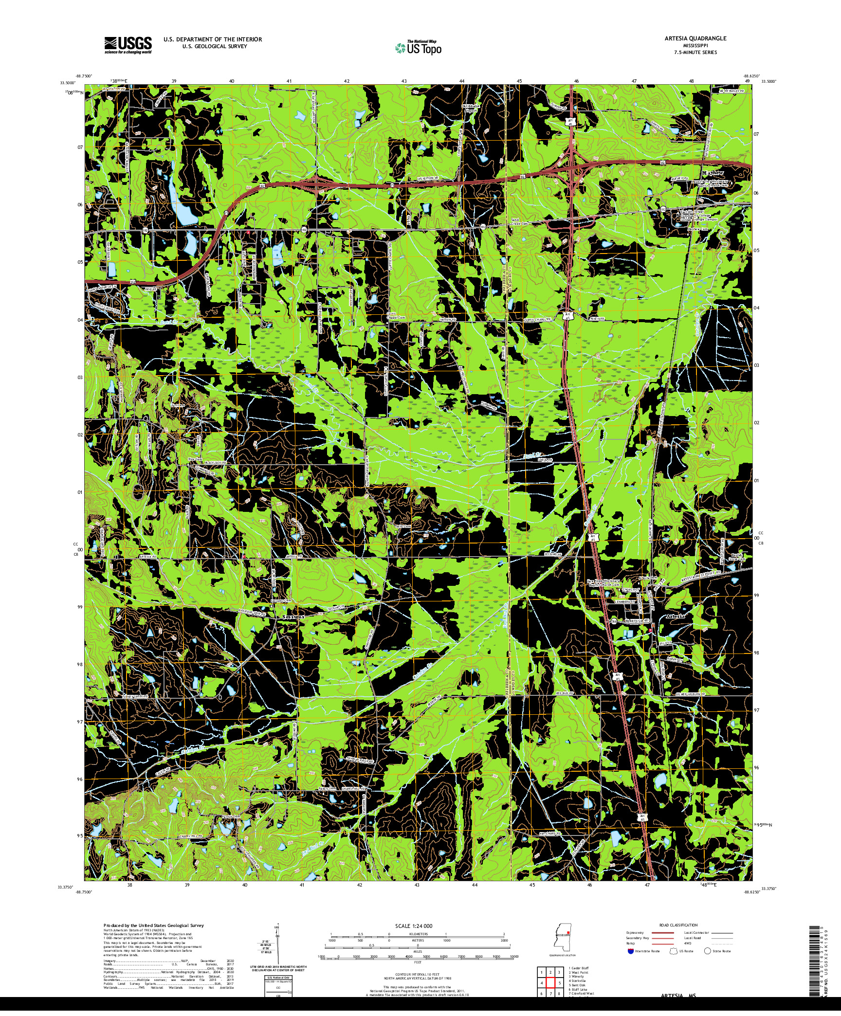 USGS US TOPO 7.5-MINUTE MAP FOR ARTESIA, MS 2020