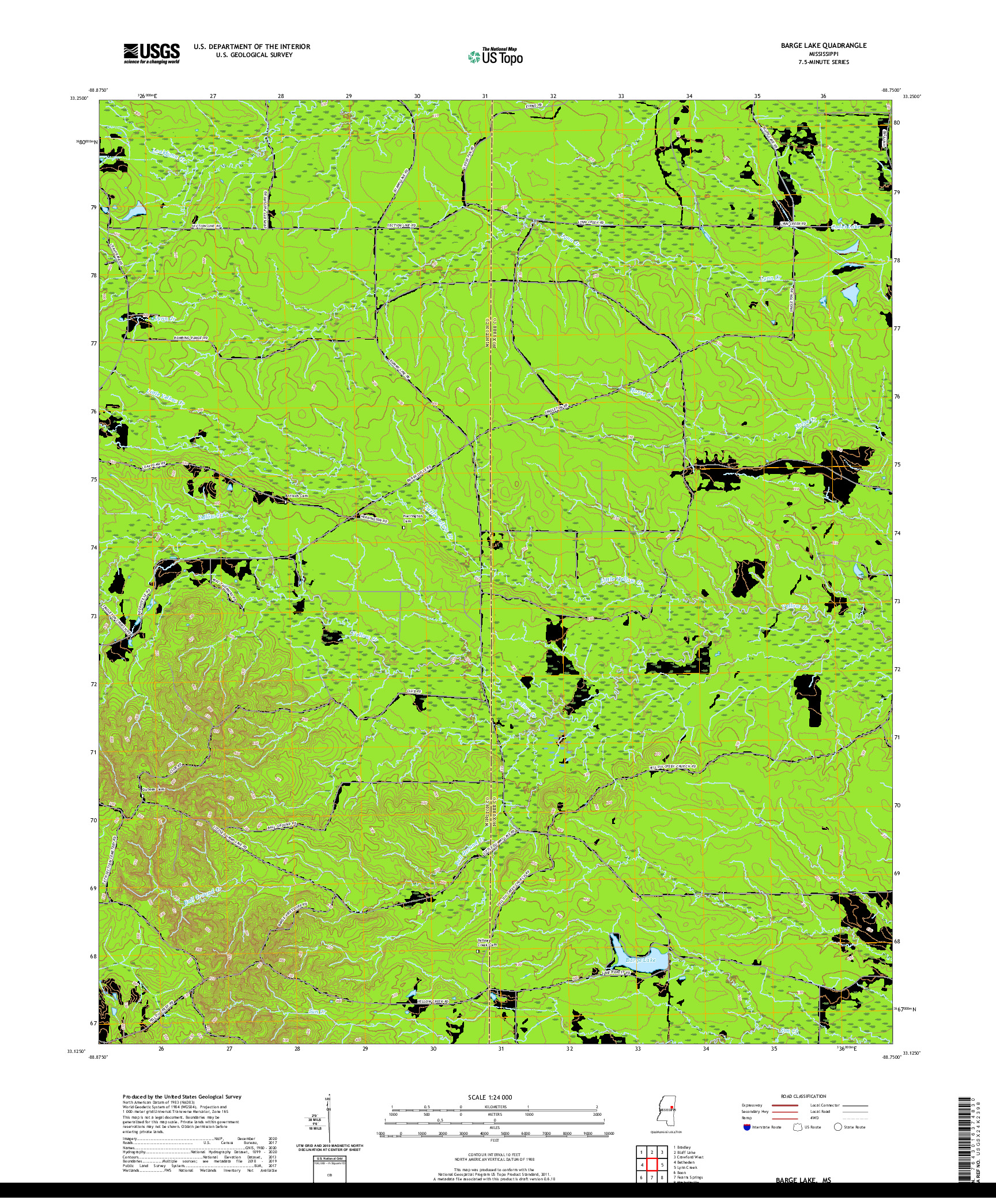 USGS US TOPO 7.5-MINUTE MAP FOR BARGE LAKE, MS 2020